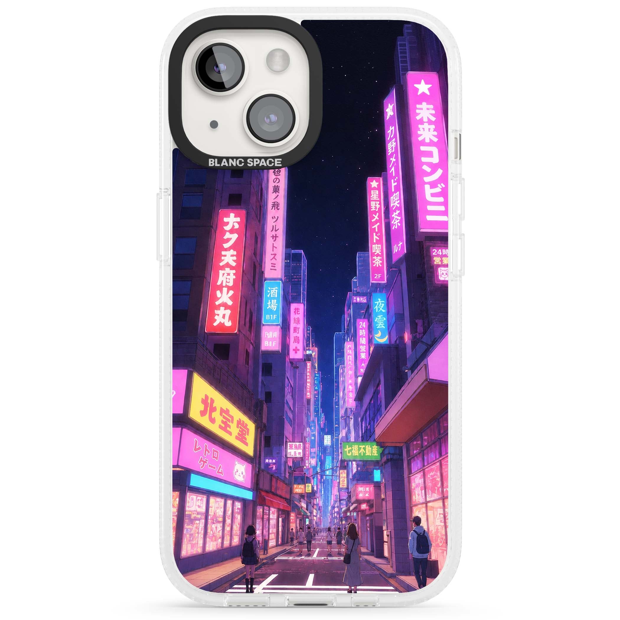 Shibuya At Night Japanese neon city iPhone case featuring glowing kanji signs, pink storefronts and a Tokyo street at n | Clear Case Impact Air case for iPhone 15, iPhone 15 Plus
