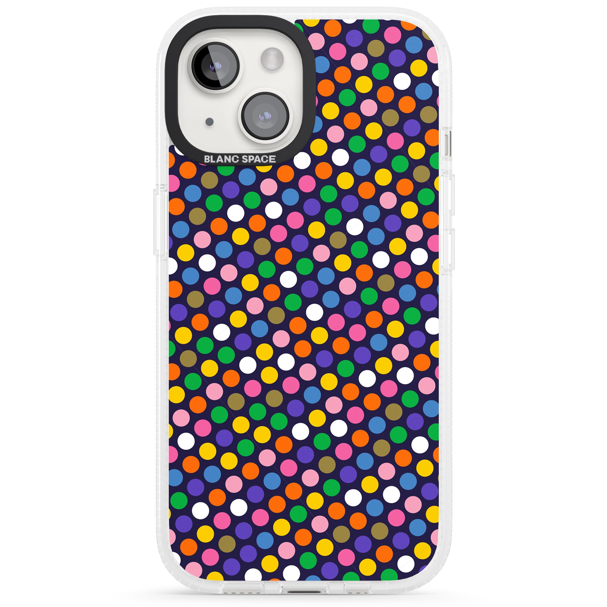 Multicolour Polka-dot Fiesta (Purple) iPhone 15 / 14 / 13 Clear Case Impact Air - Blanc Space