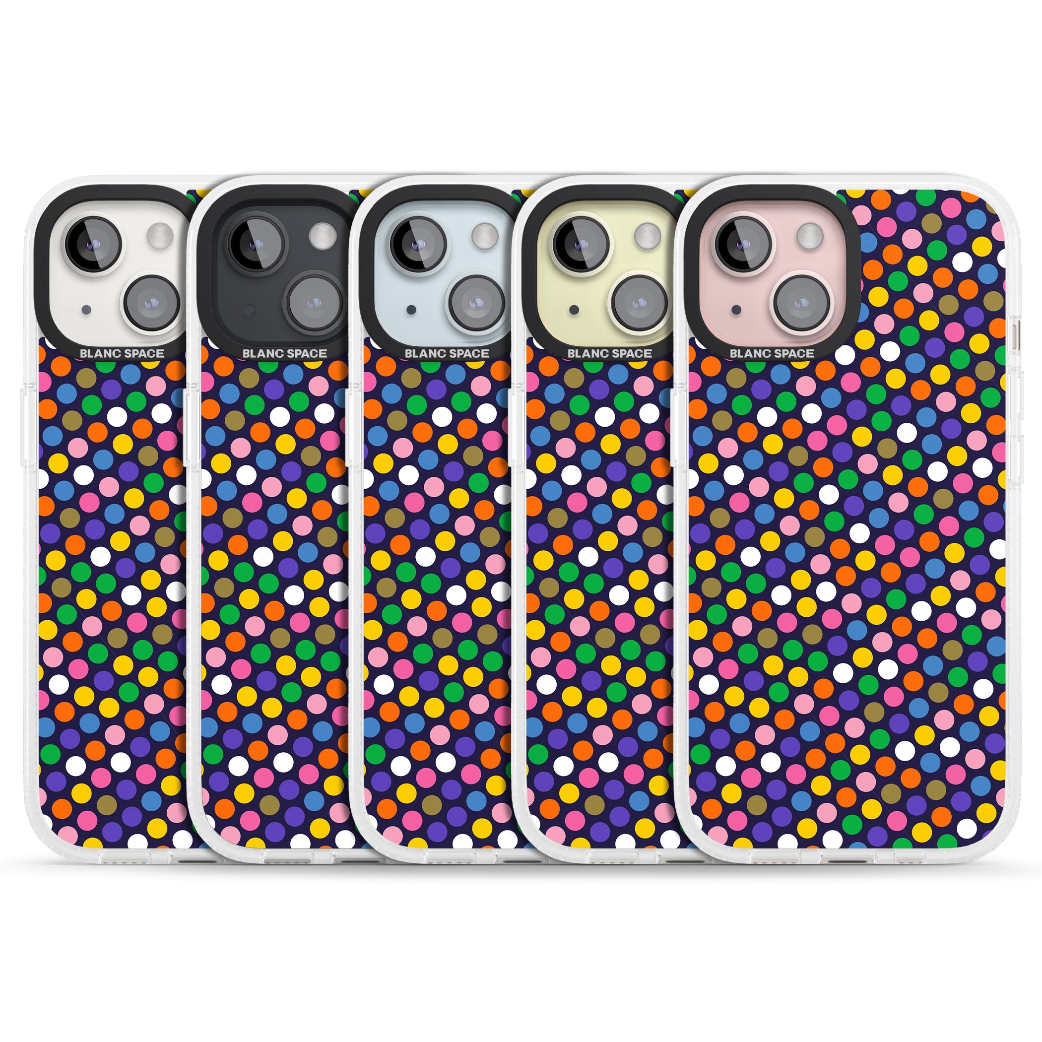 Multicolour Polka-dot Fiesta (Purple) iPhone 15 / 14 / 13 Clear Case Impact Air - Blanc Space