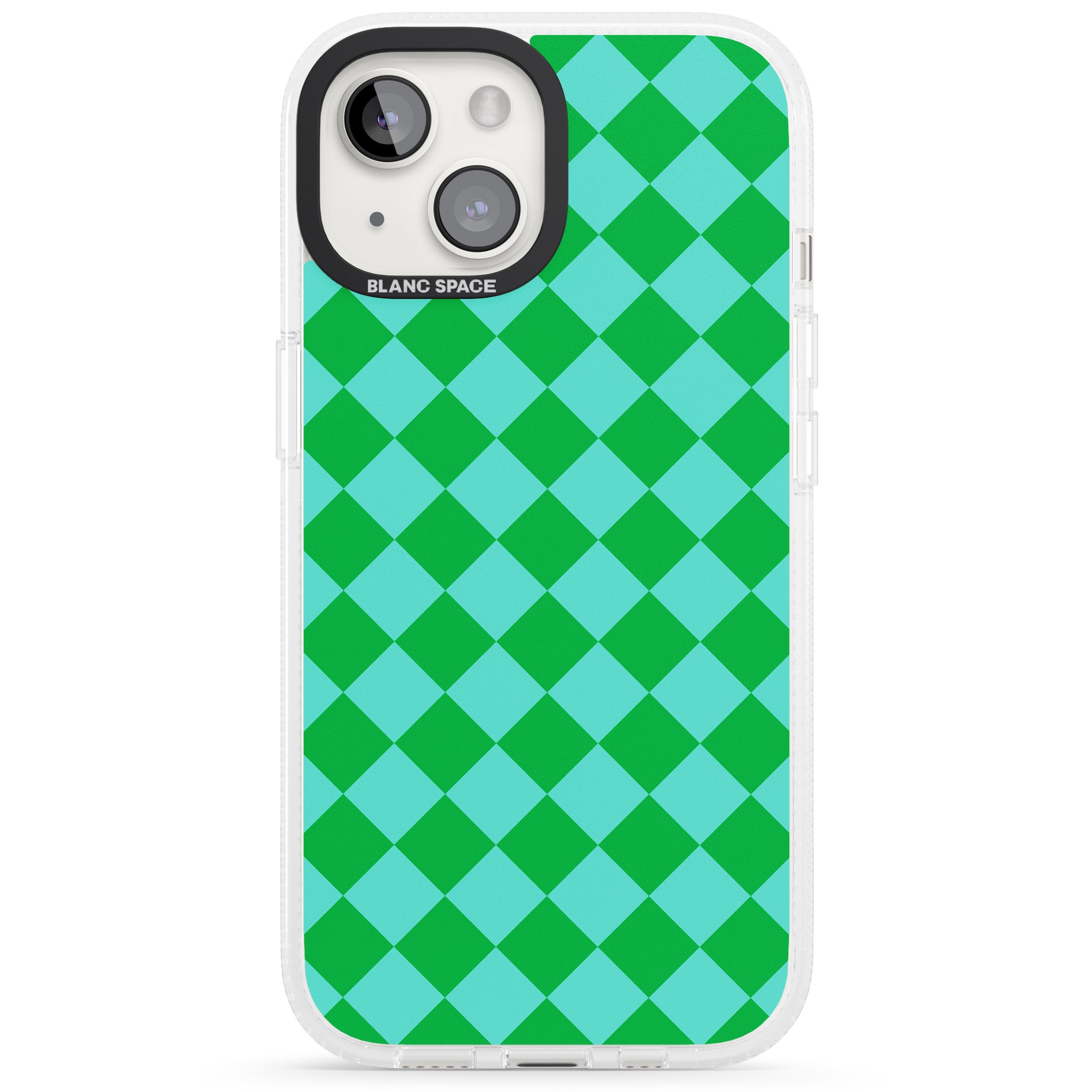 Retro Green Diamond Plaid iPhone 15 / 14 / 13 Clear Case Impact Air - Blanc Space