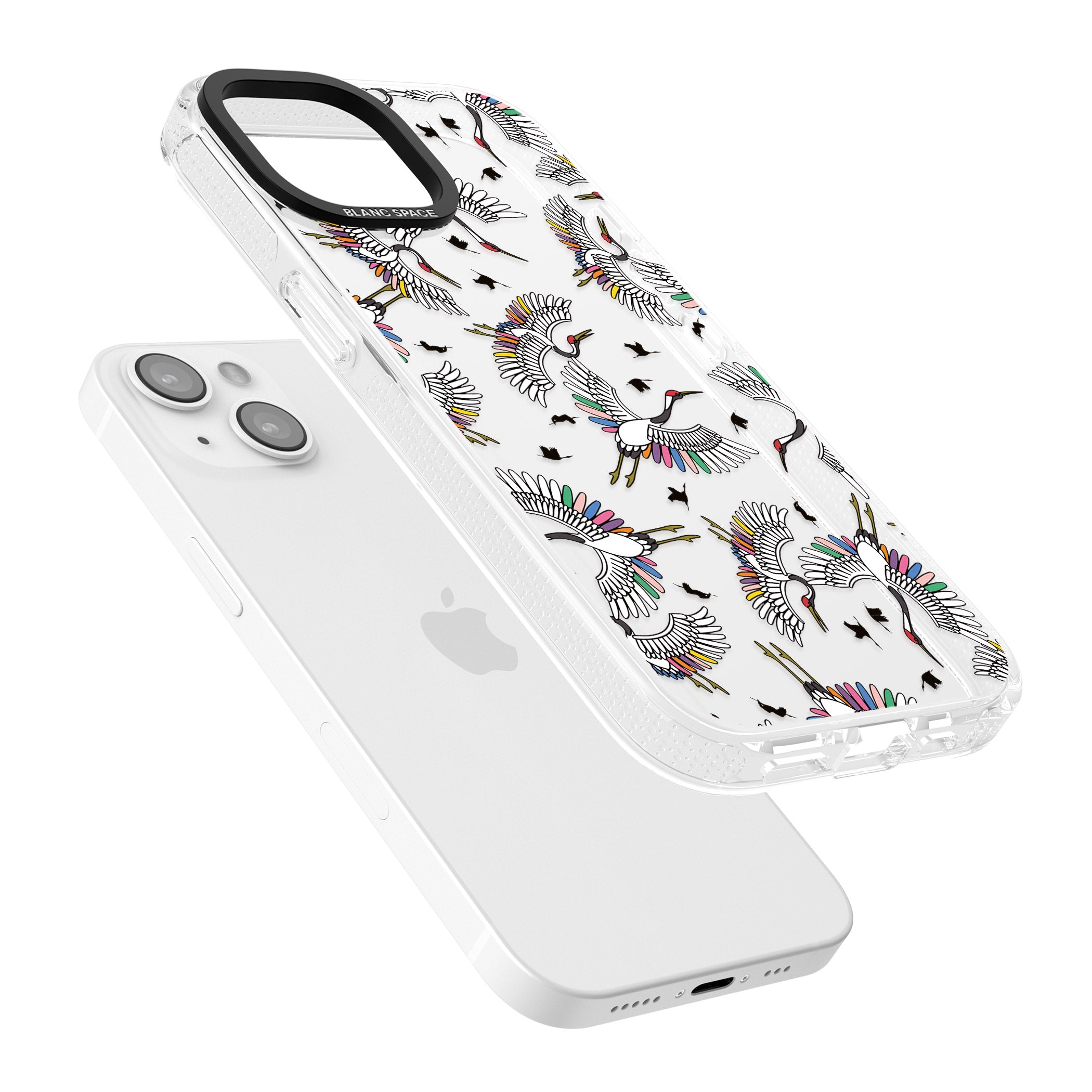 Colourful Crane Pattern iPhone 15 / 14 / 13 Clear Case Impact Air - Blanc Space