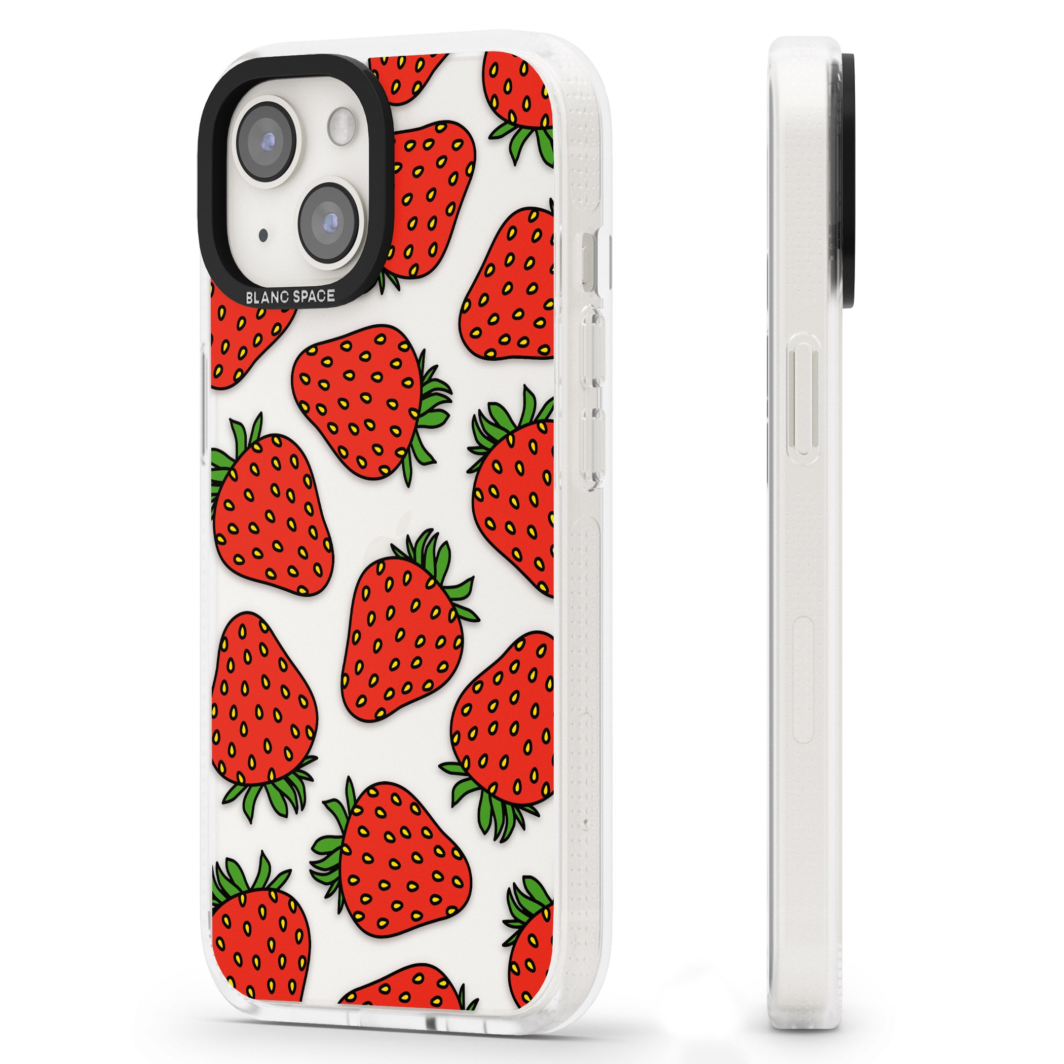 Strawberry Pattern iPhone 15 / 14 / 13 Clear Case Impact Air - Blanc Space