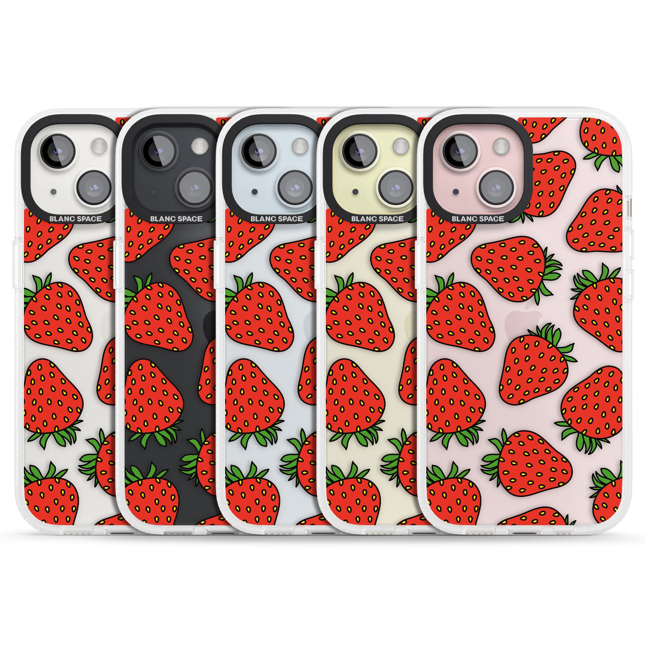 Strawberry Pattern iPhone 15 / 14 / 13 Clear Case Impact Air - Blanc Space