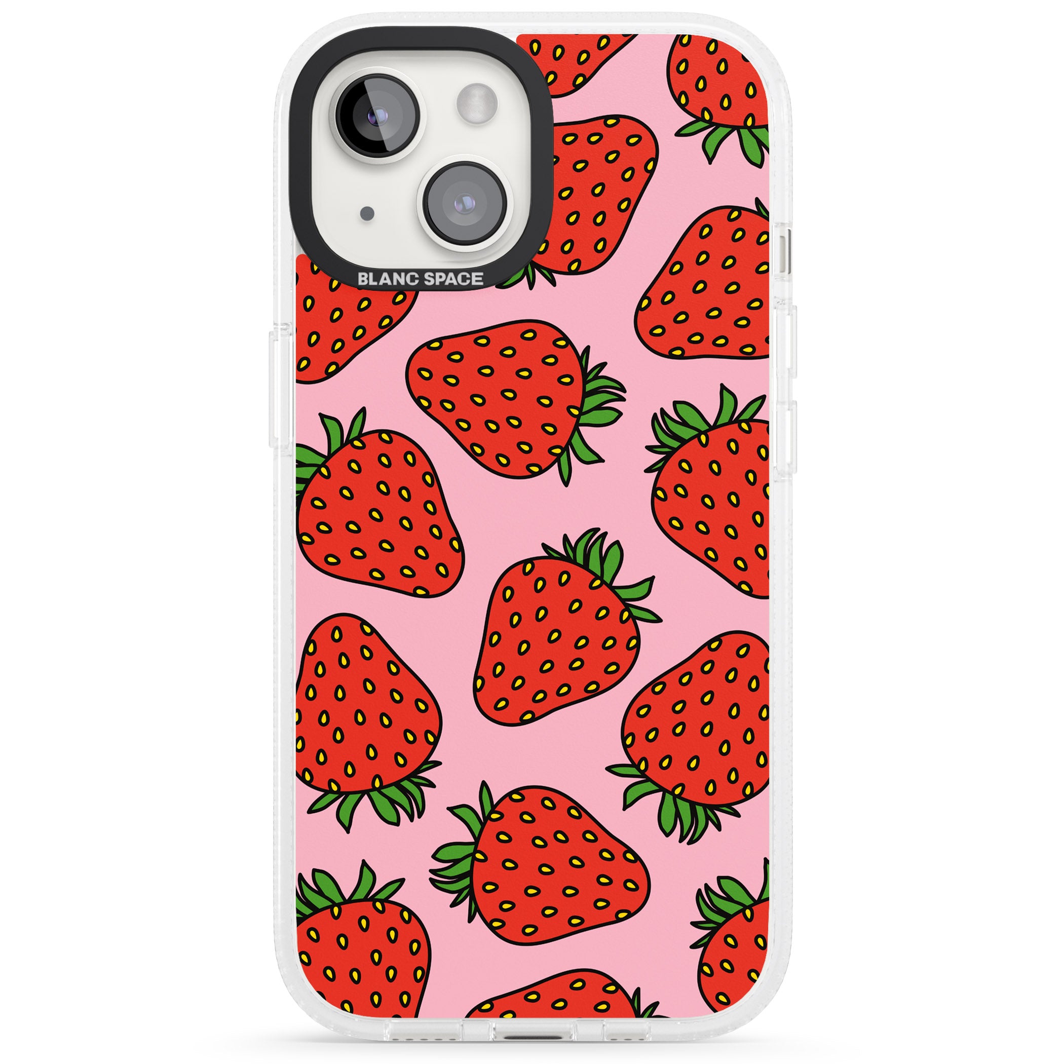 Strawberry Pattern (Pink) iPhone 15 / 14 / 13 Clear Case Impact Air - Blanc Space