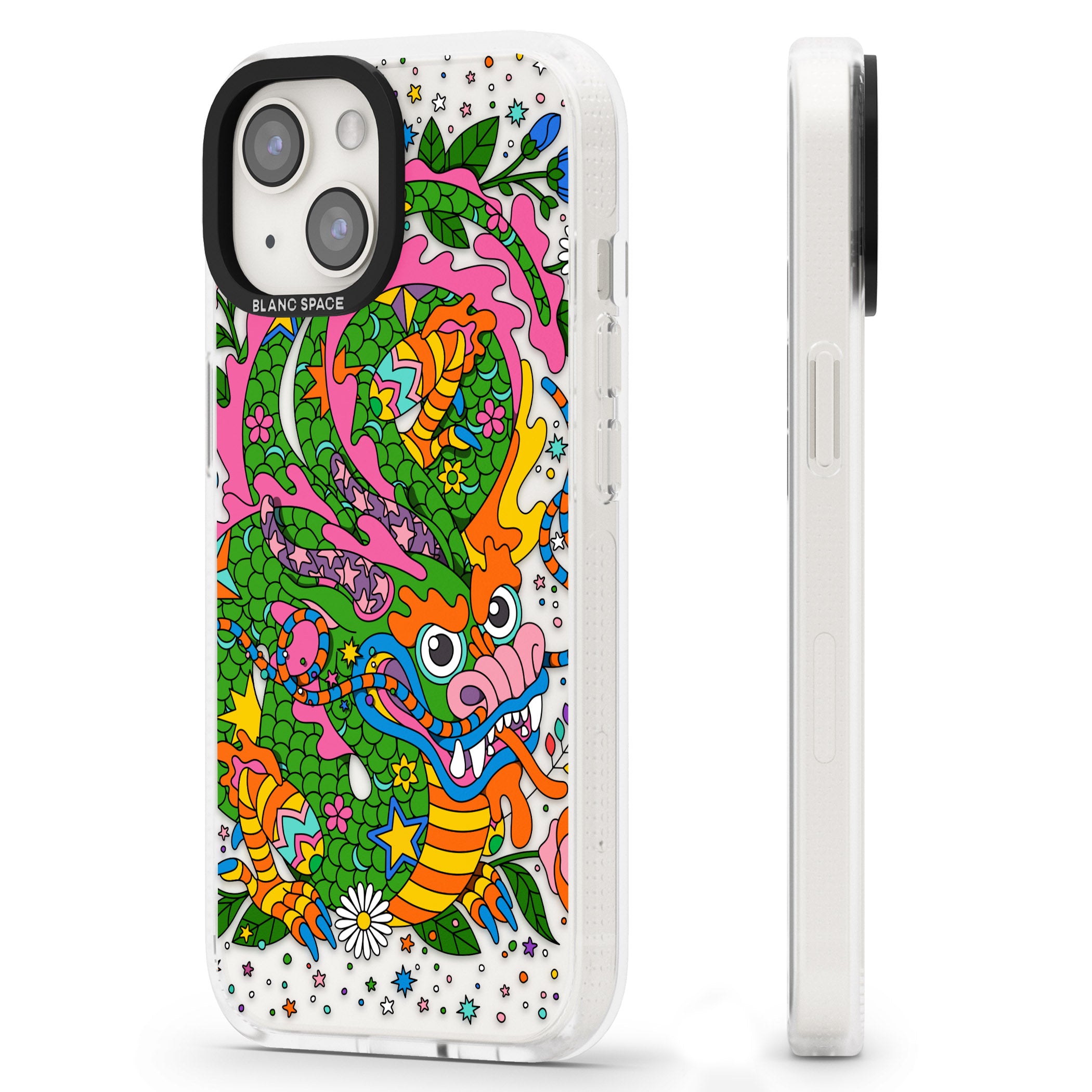 Psychedelic Jungle Dragon iPhone 15 / 14 / 13 Clear Case Impact Air - Blanc Space