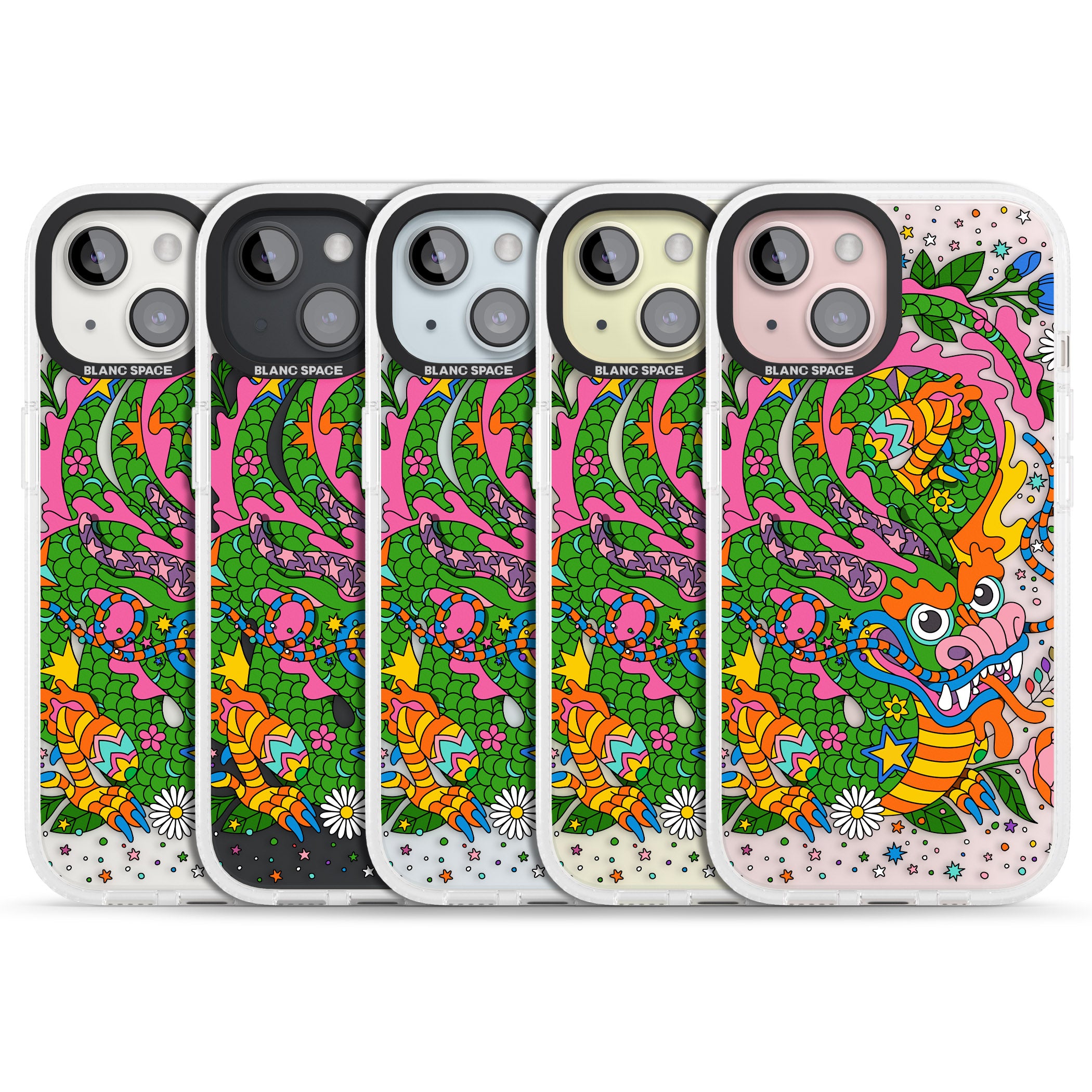 Psychedelic Jungle Dragon iPhone 15 / 14 / 13 Clear Case Impact Air - Blanc Space