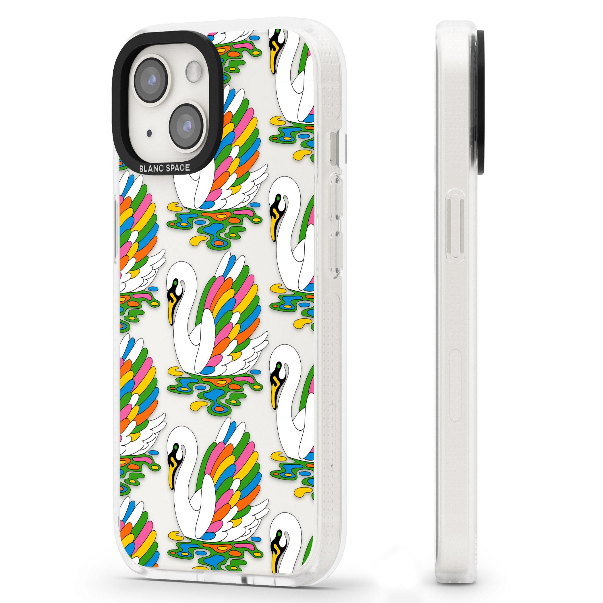 Colourful Swan Pattern iPhone 15 / 14 / 13 Clear Case Impact Air - Blanc Space
