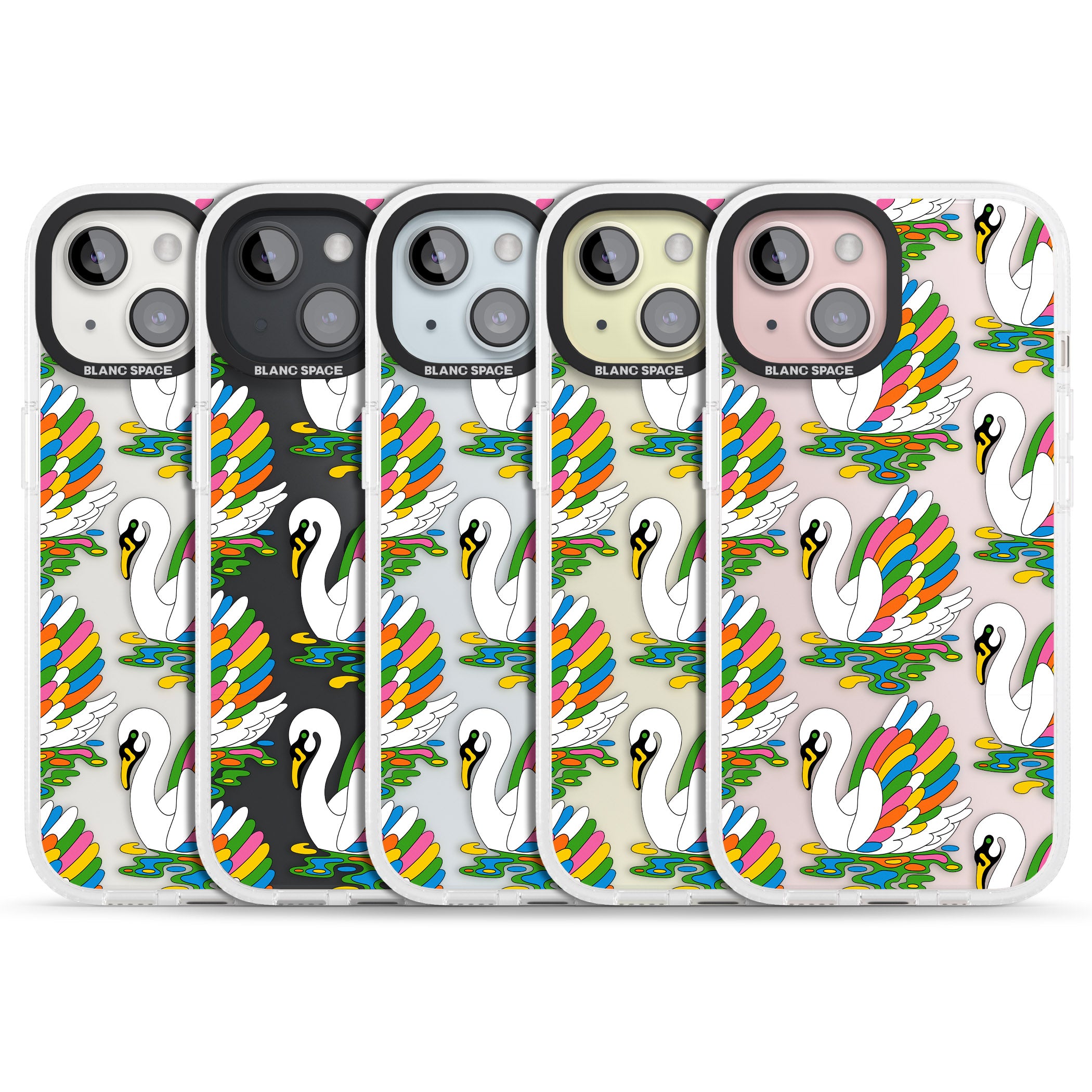 Colourful Swan Pattern iPhone 15 / 14 / 13 Clear Case Impact Air - Blanc Space