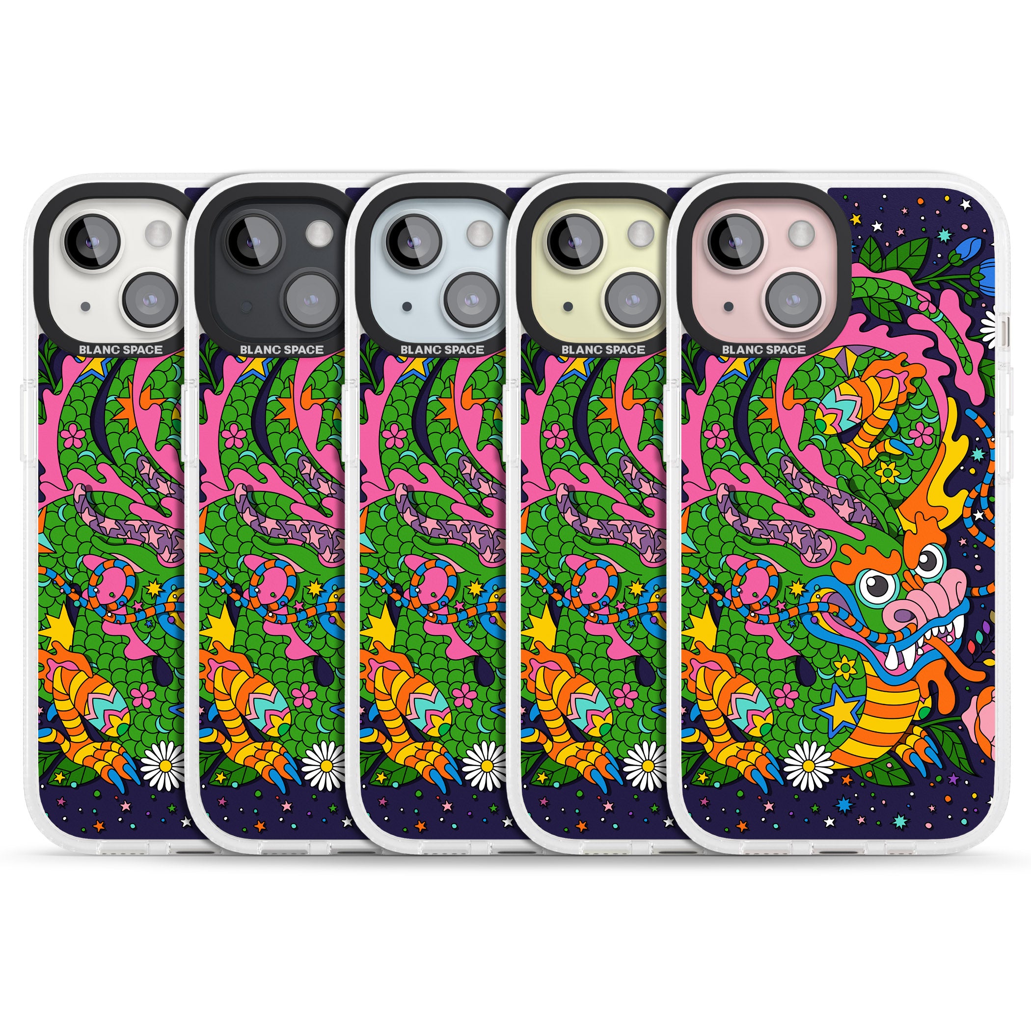 Psychedelic Jungle Dragon (Purple) iPhone 15 / 14 / 13 Clear Case Impact Air - Blanc Space