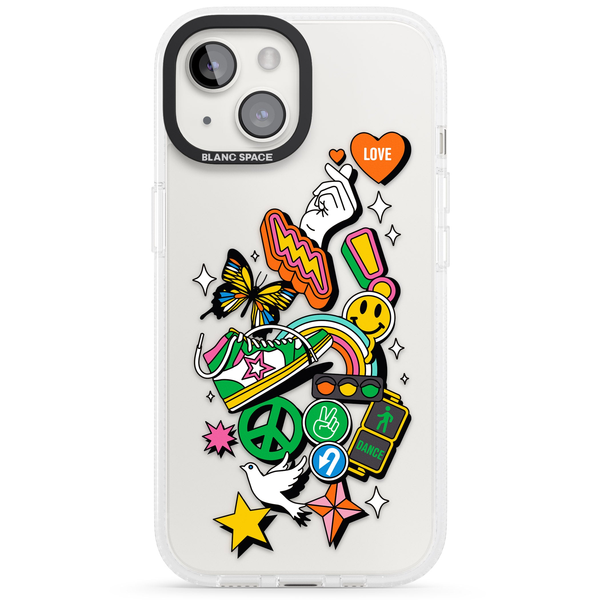 Nostalgic Sticker Collage iPhone 15 / 14 / 13 Clear Case Impact Air - Blanc Space