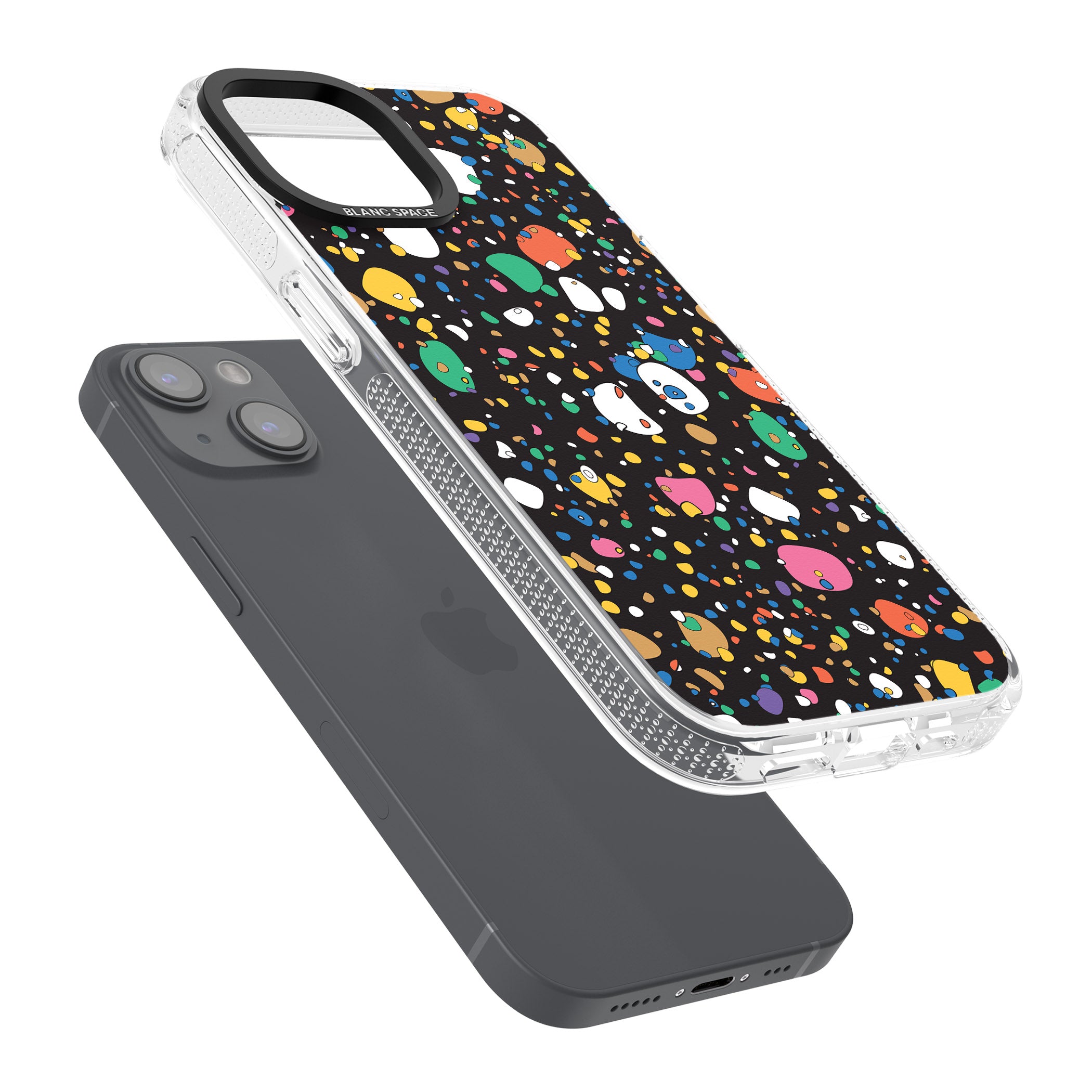 Colourful Confetti Pebbles (Black) iPhone 15 / 14 / 13 Clear Case Impact Air - Blanc Space