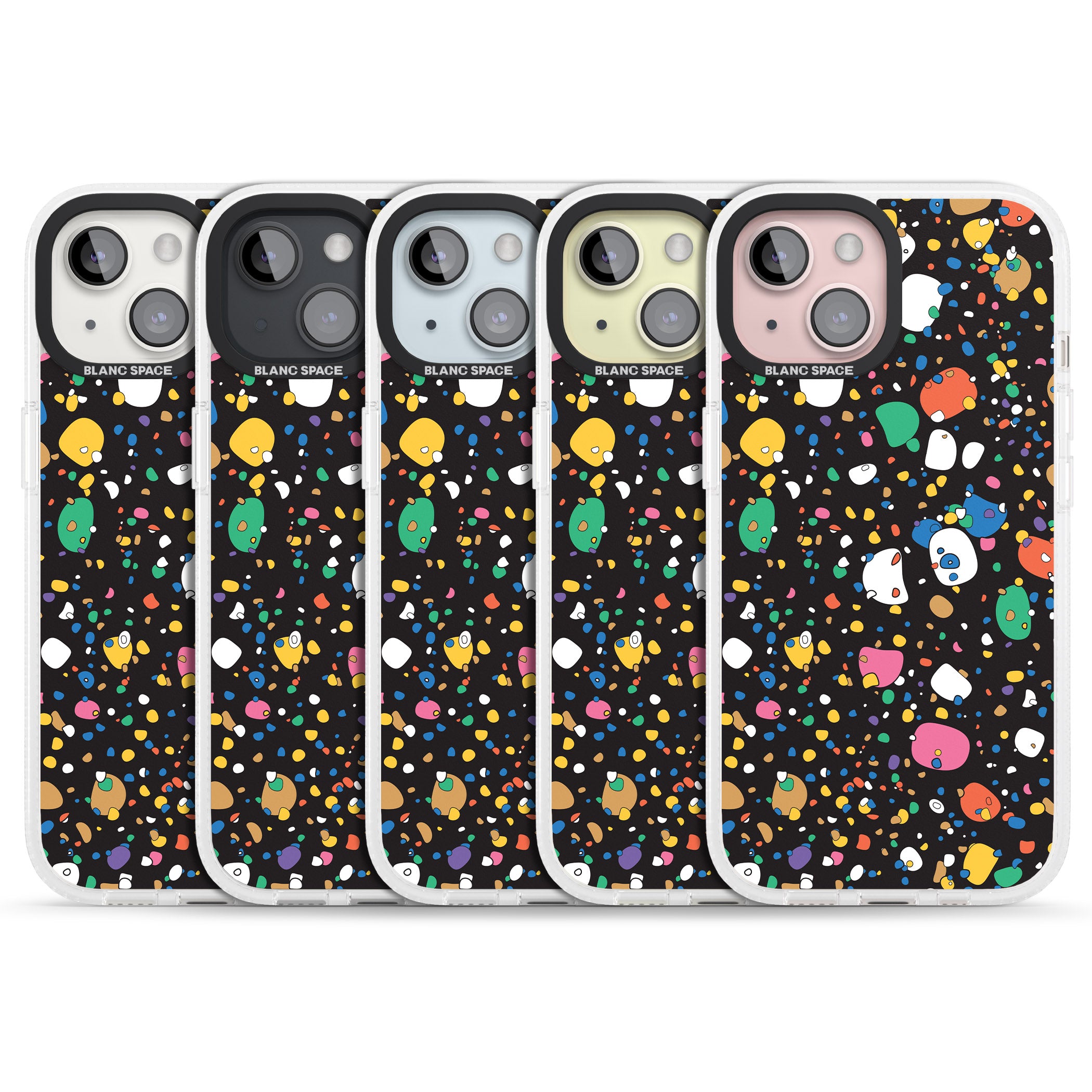 Colourful Confetti Pebbles (Black) iPhone 15 / 14 / 13 Clear Case Impact Air - Blanc Space