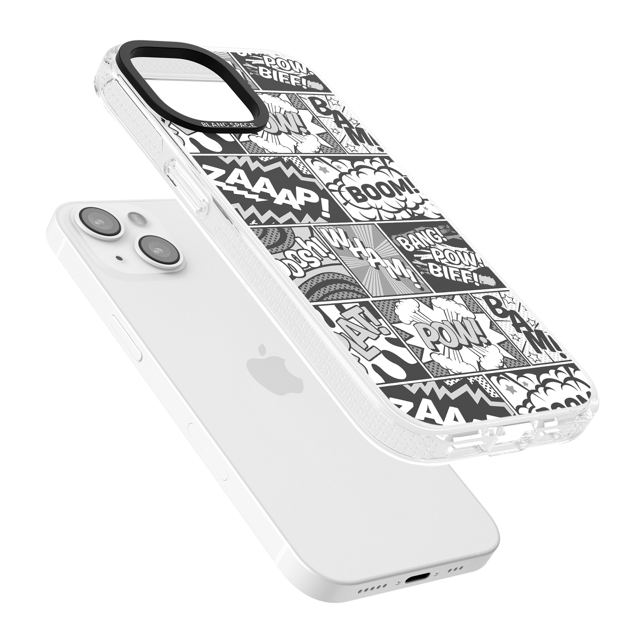 Onomatopoeia (Black & White) iPhone 15 / 14 / 13 Clear Case Impact Air - Blanc Space