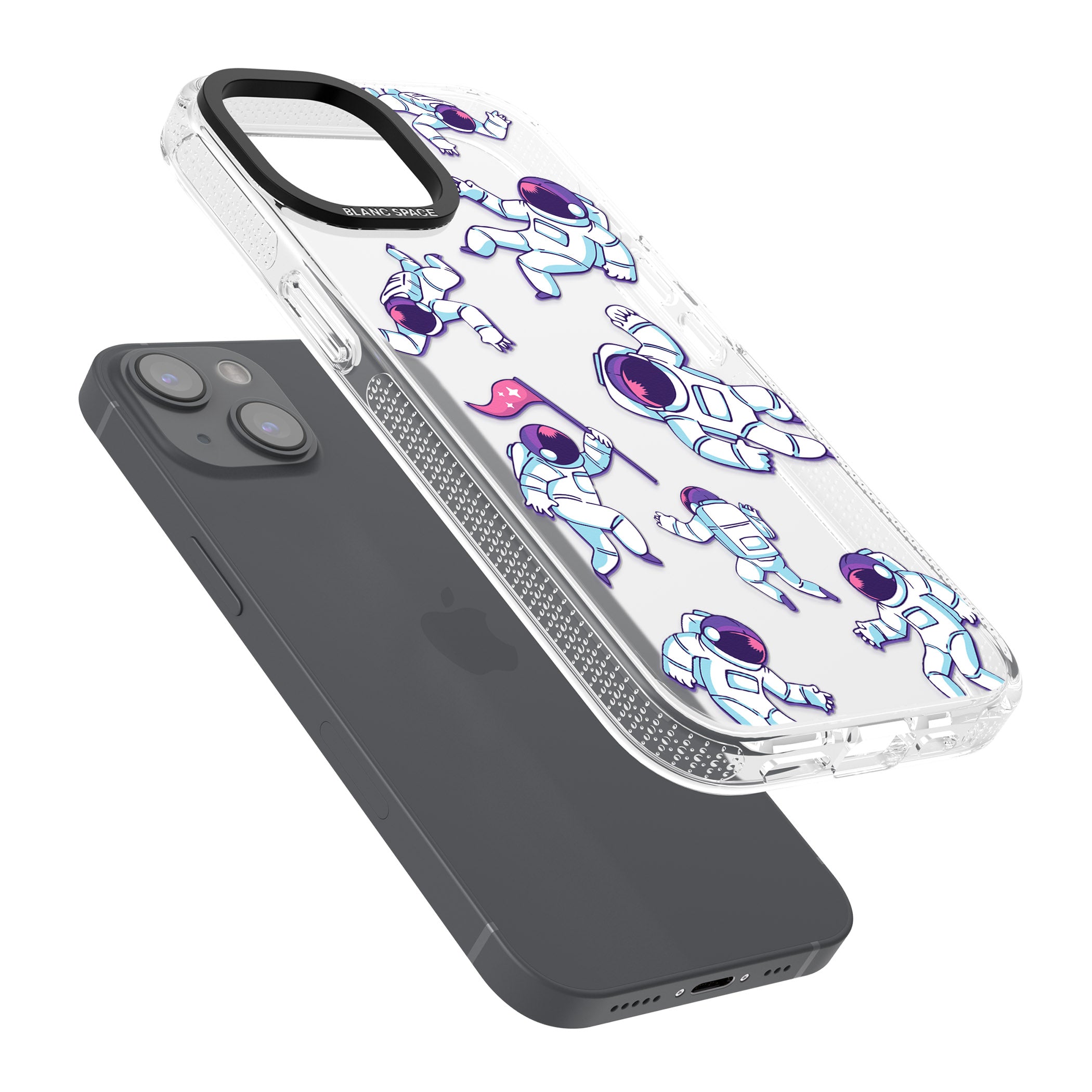 Astronaut Pattern iPhone 15 / 14 / 13 Clear Case Impact Air - Blanc Space