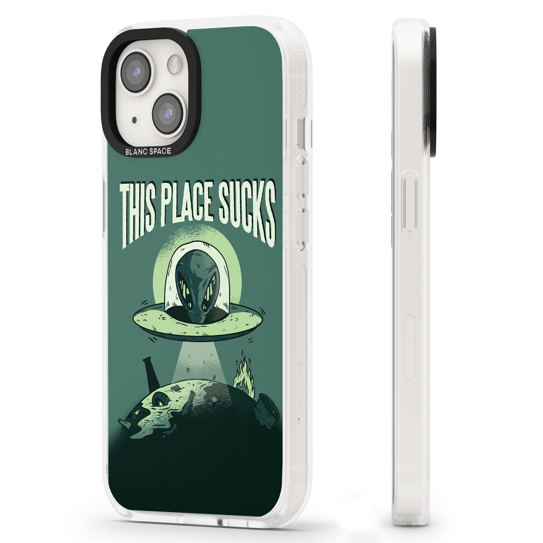 EARTH SUCKS iPhone 15 / 14 / 13 Clear Case Impact Air - Blanc Space