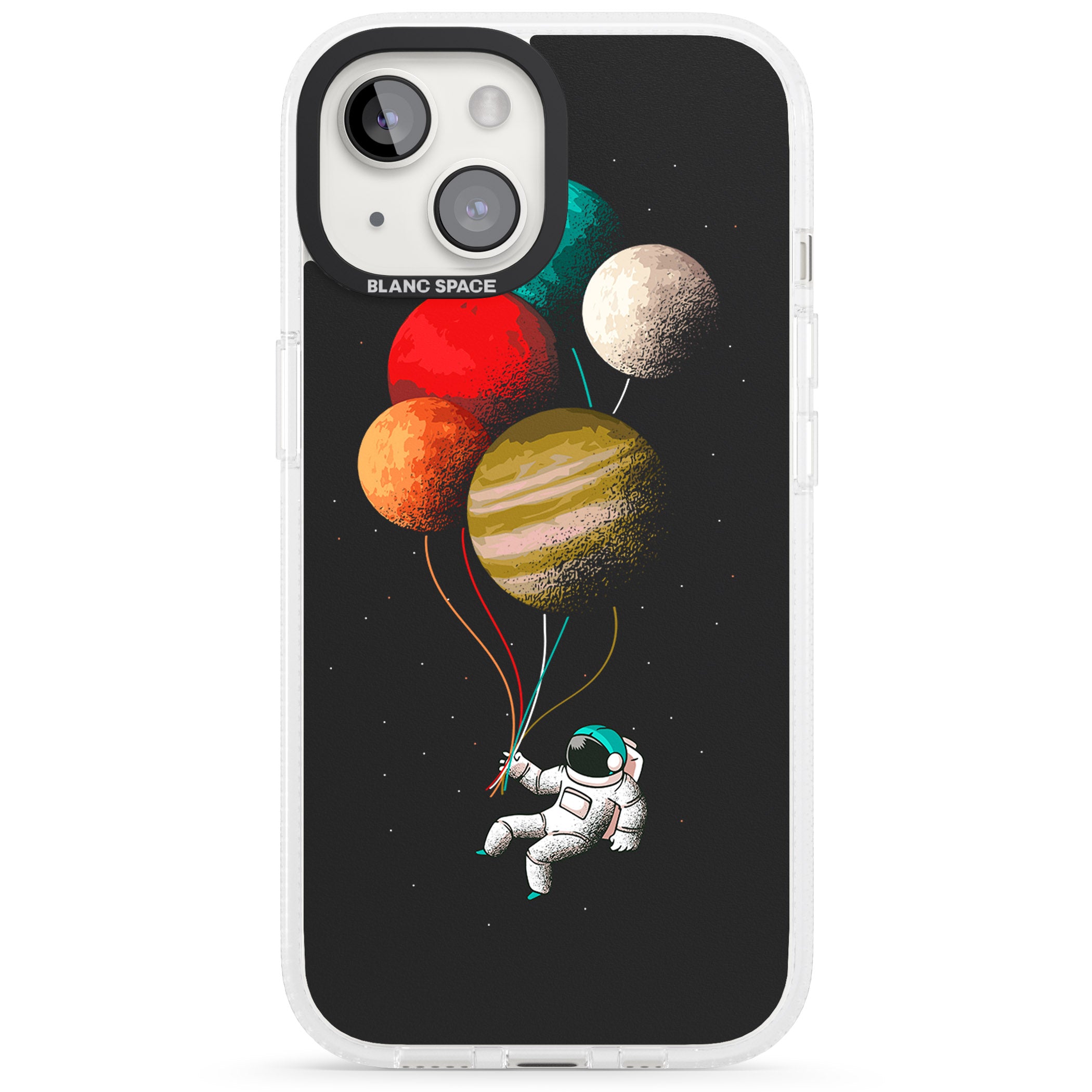 Astronaut Balloon Planets iPhone 15 / 14 / 13 Clear Case Impact Air - Blanc Space