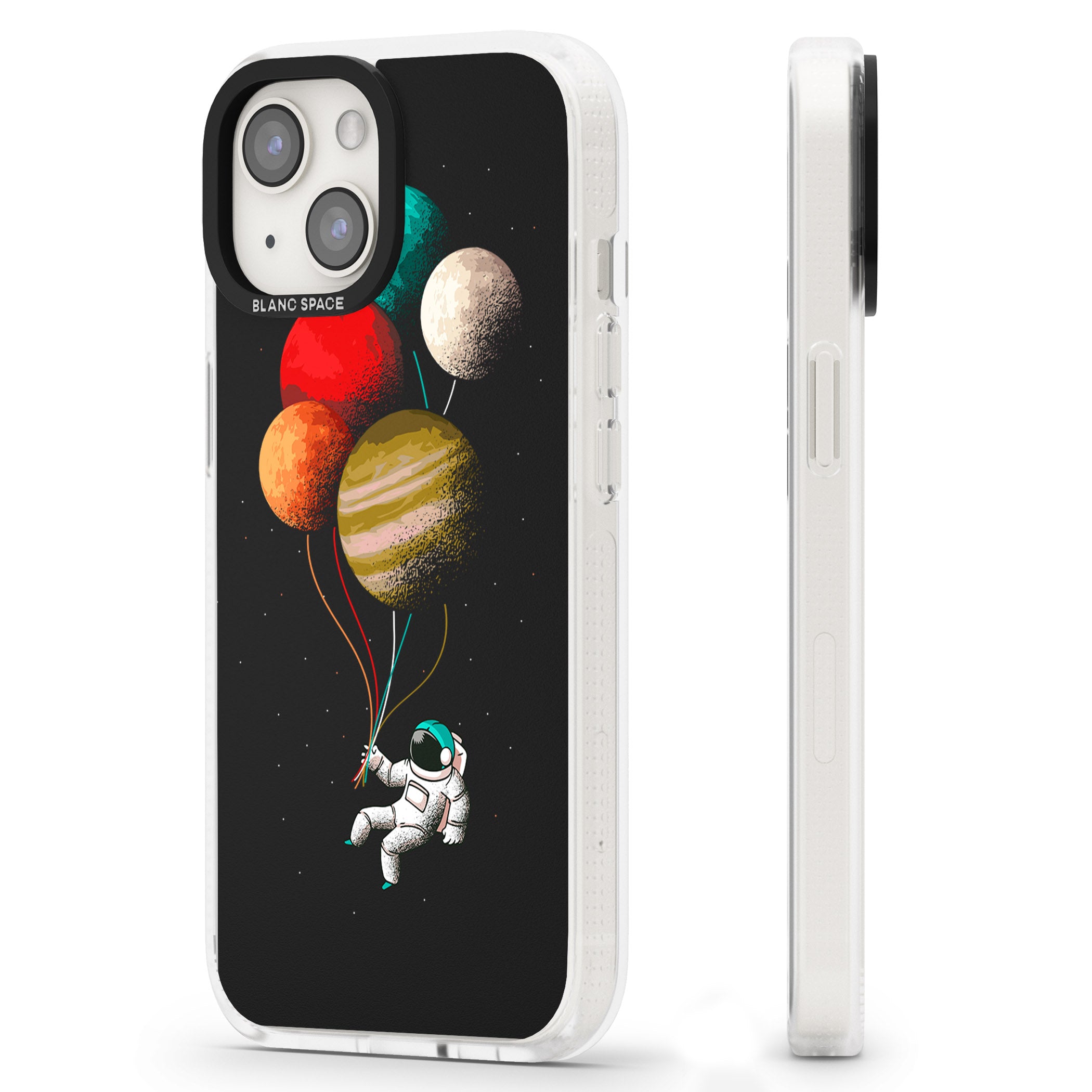 Astronaut Balloon Planets iPhone 15 / 14 / 13 Clear Case Impact Air - Blanc Space