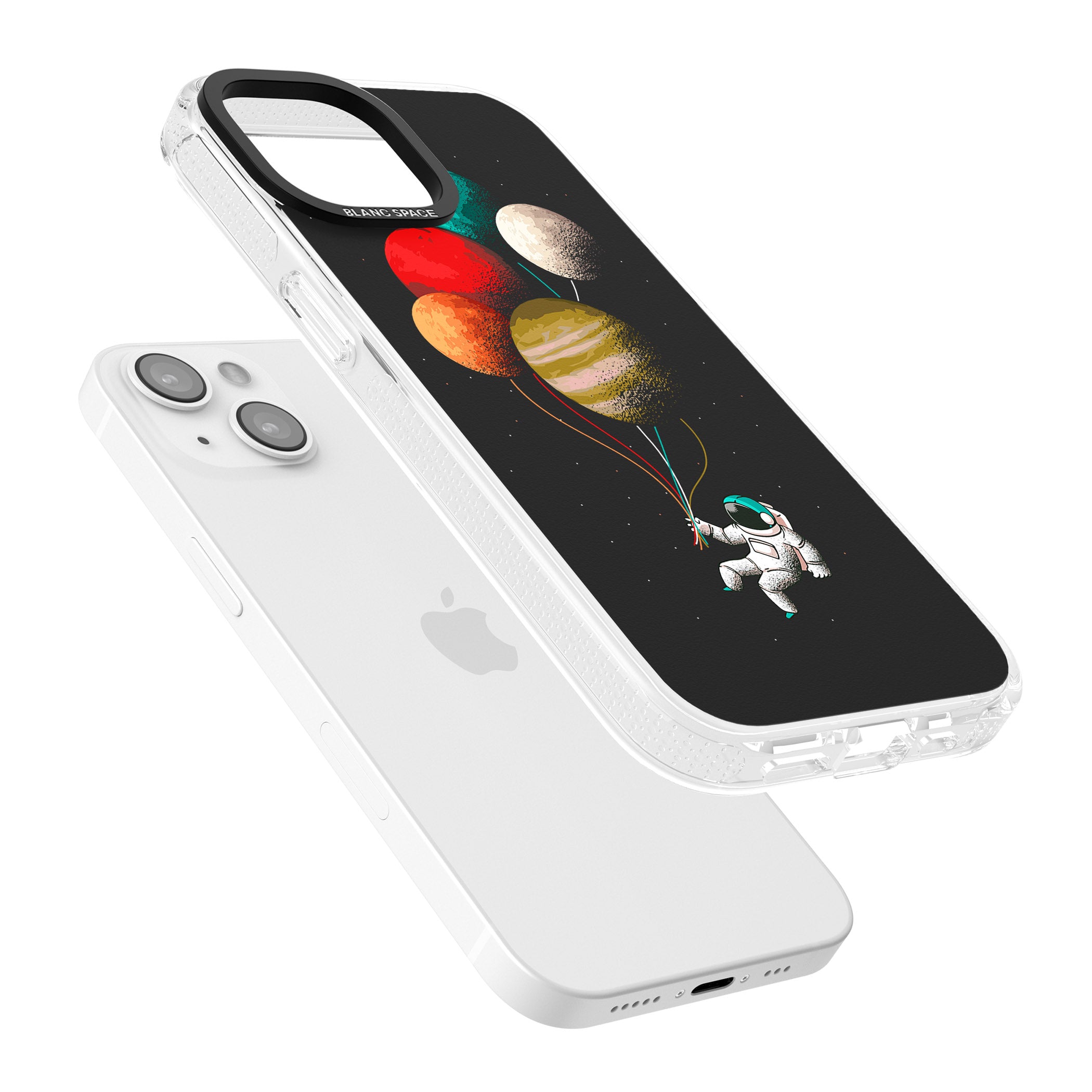 Astronaut Balloon Planets iPhone 15 / 14 / 13 Clear Case Impact Air - Blanc Space