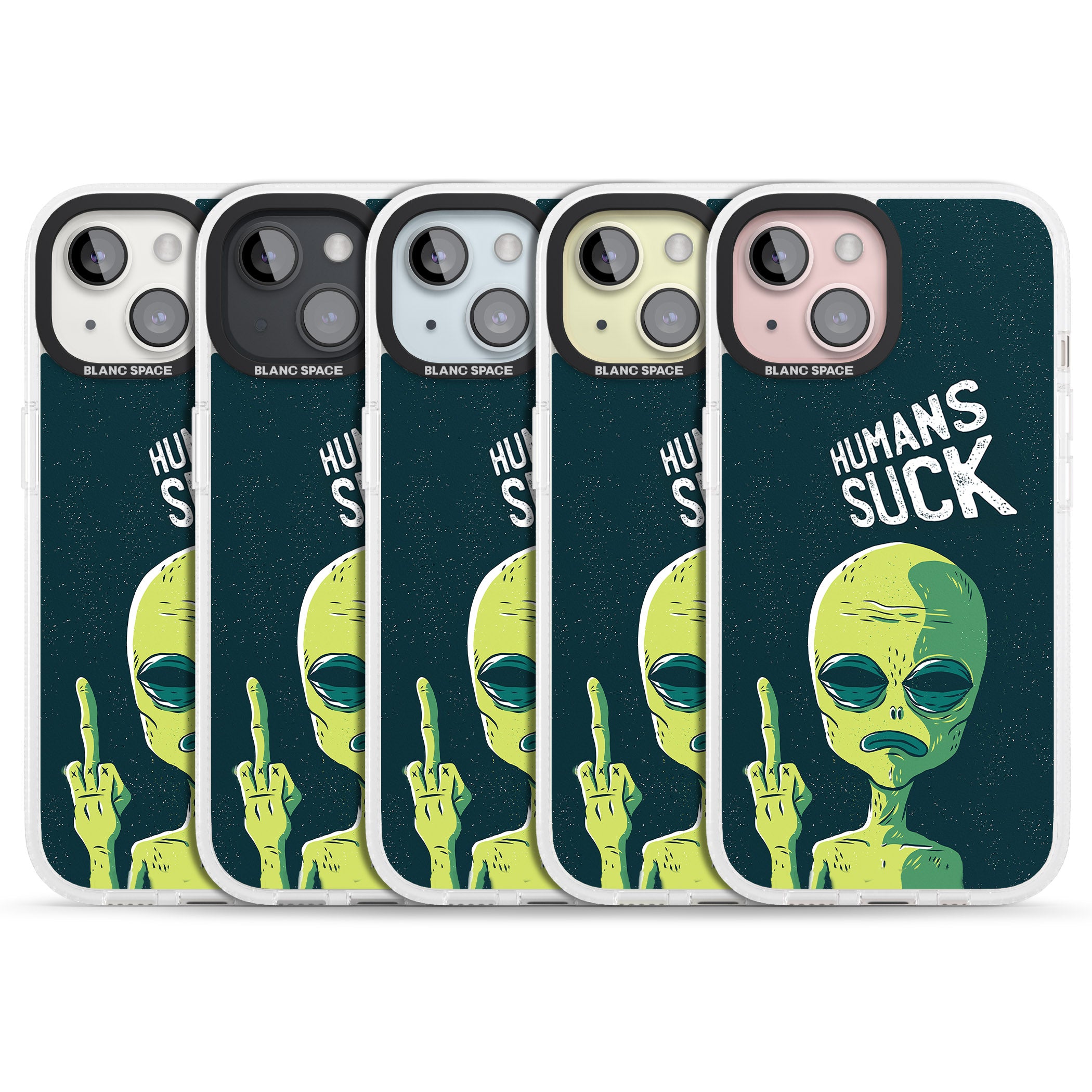 Humans Suck Alien iPhone 15 / 14 / 13 Clear Case Impact Air - Blanc Space