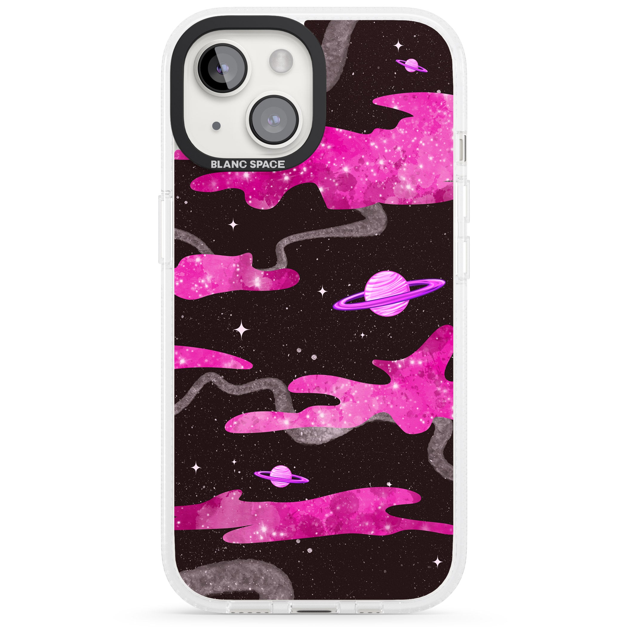 Pink Galaxy iPhone 15 / 14 / 13 Clear Case Impact Air - Blanc Space