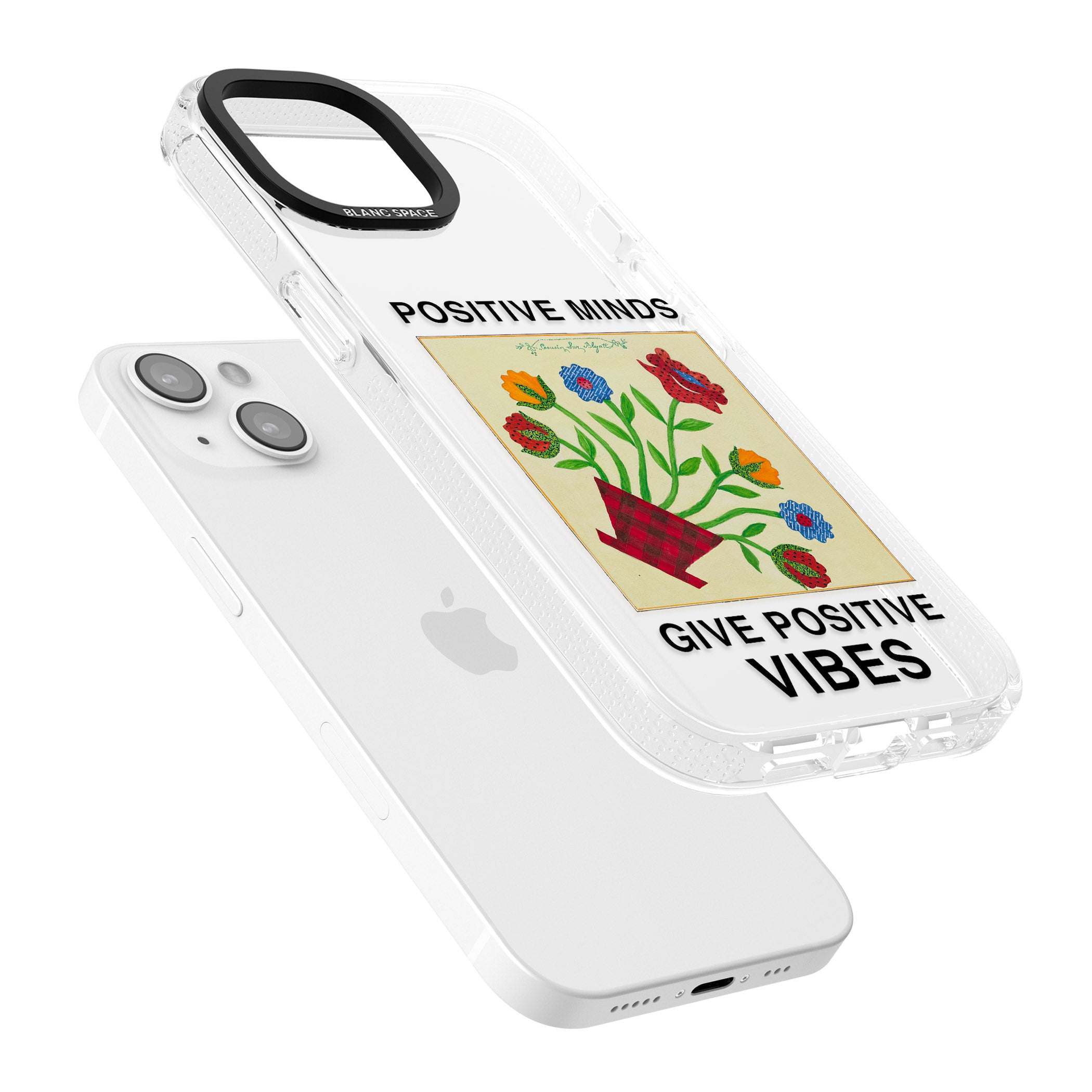 Positive Minds Give Positive Vibes iPhone 15 / 14 / 13 Clear Case Impact Air - Blanc Space