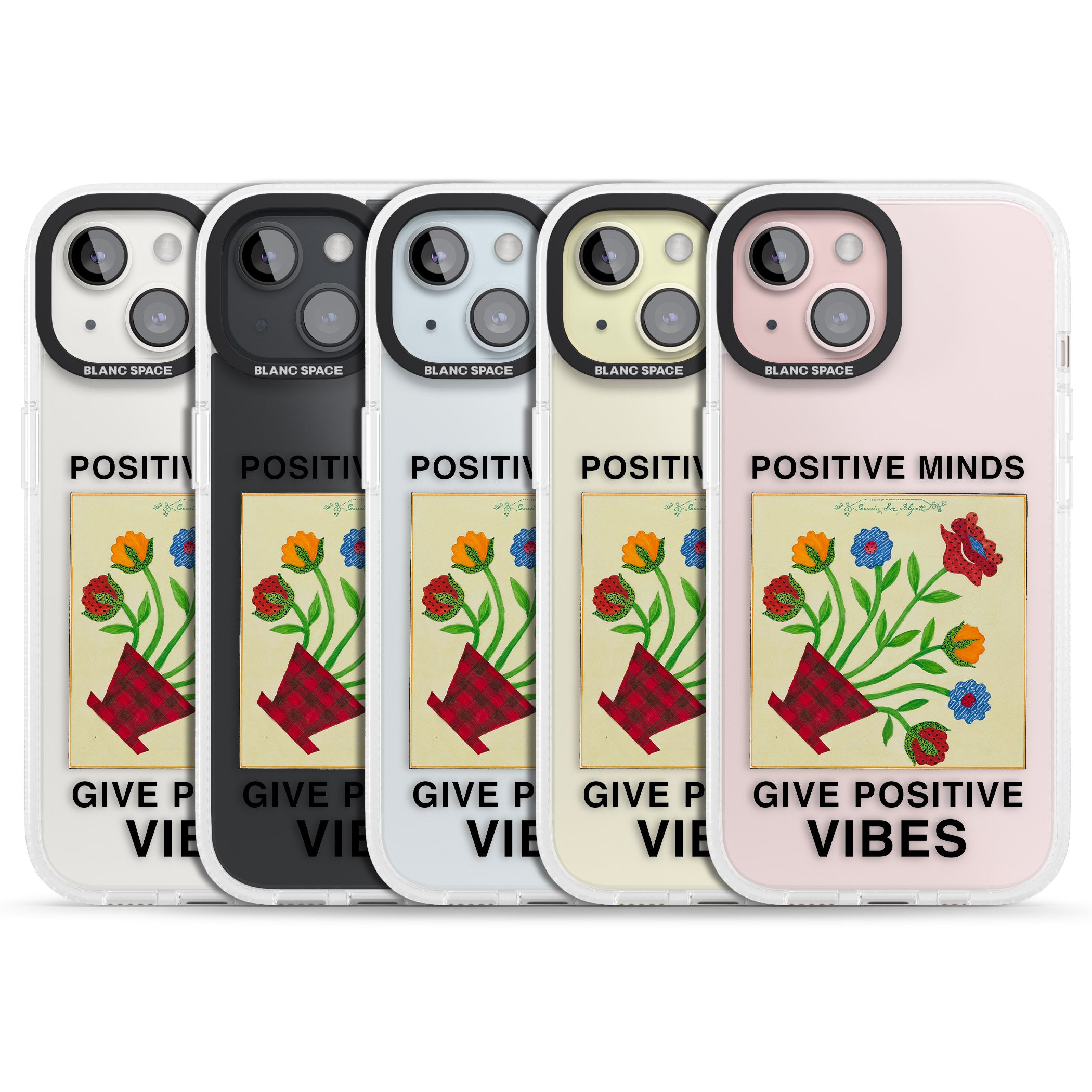 Positive Minds Give Positive Vibes iPhone 15 / 14 / 13 Clear Case Impact Air - Blanc Space