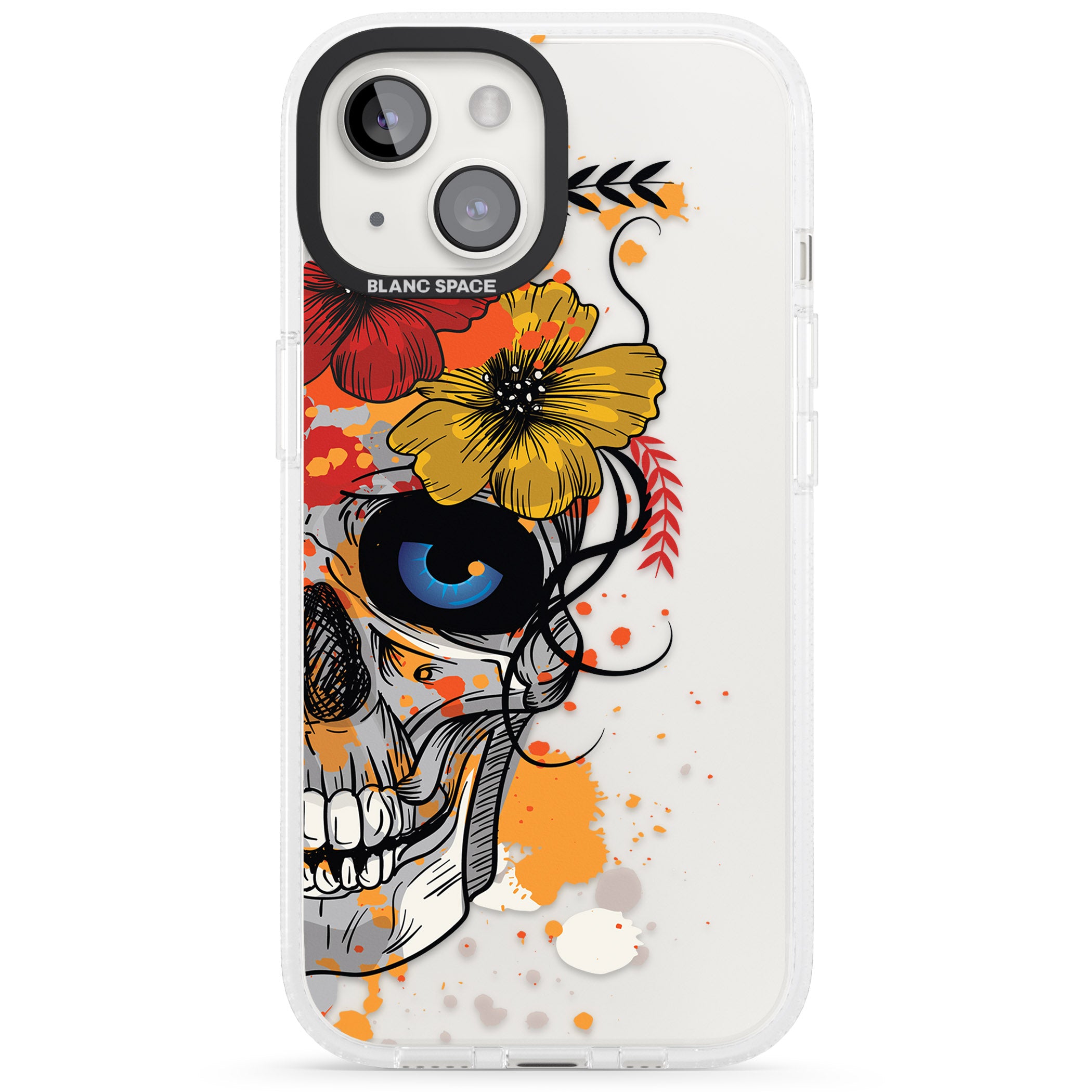 Sugar Skull Flowers iPhone 15 / 14 / 13 Clear Case Impact Air - Blanc Space