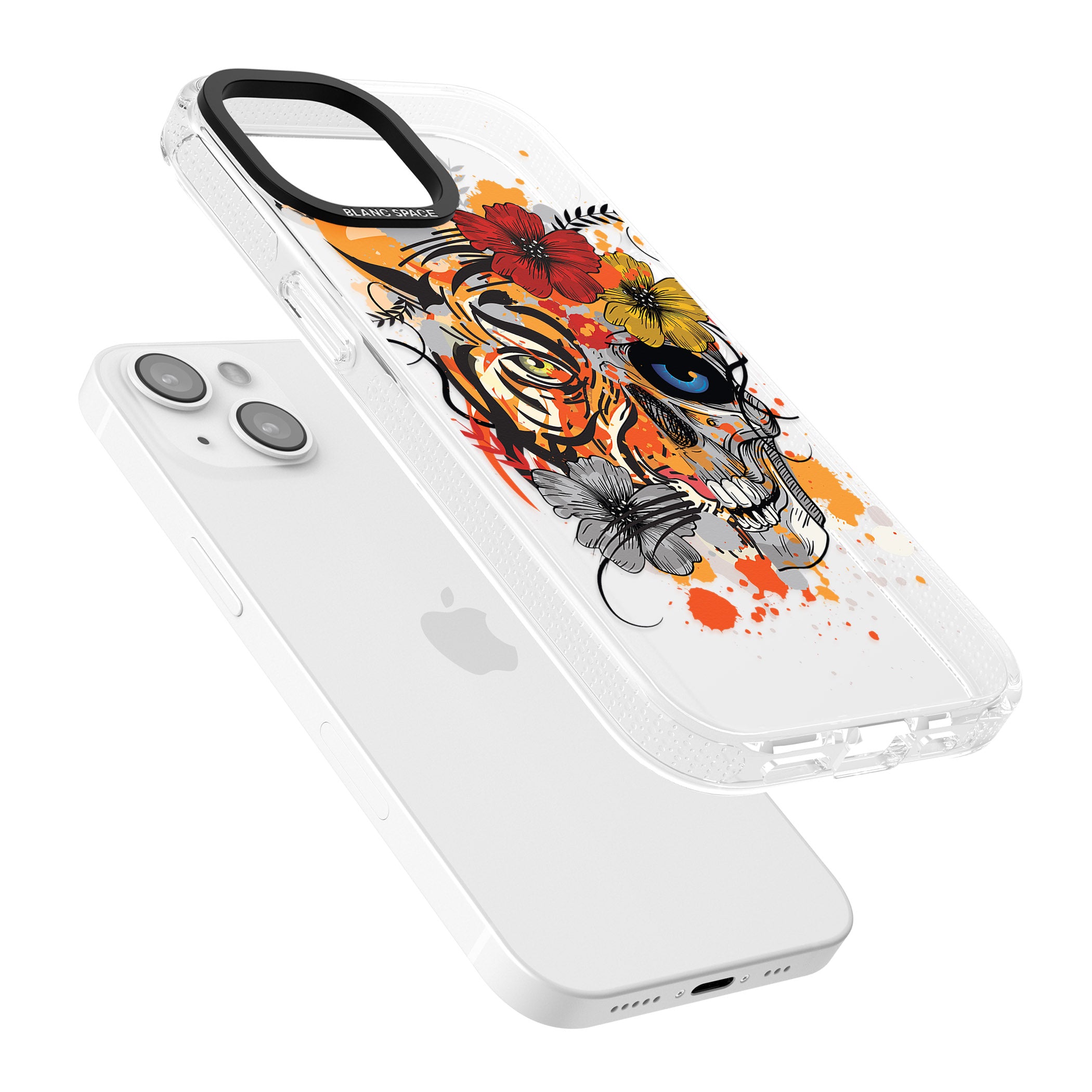 Sugar Skull Tiger Floral iPhone 15 / 14 / 13 Clear Case Impact Air - Blanc Space