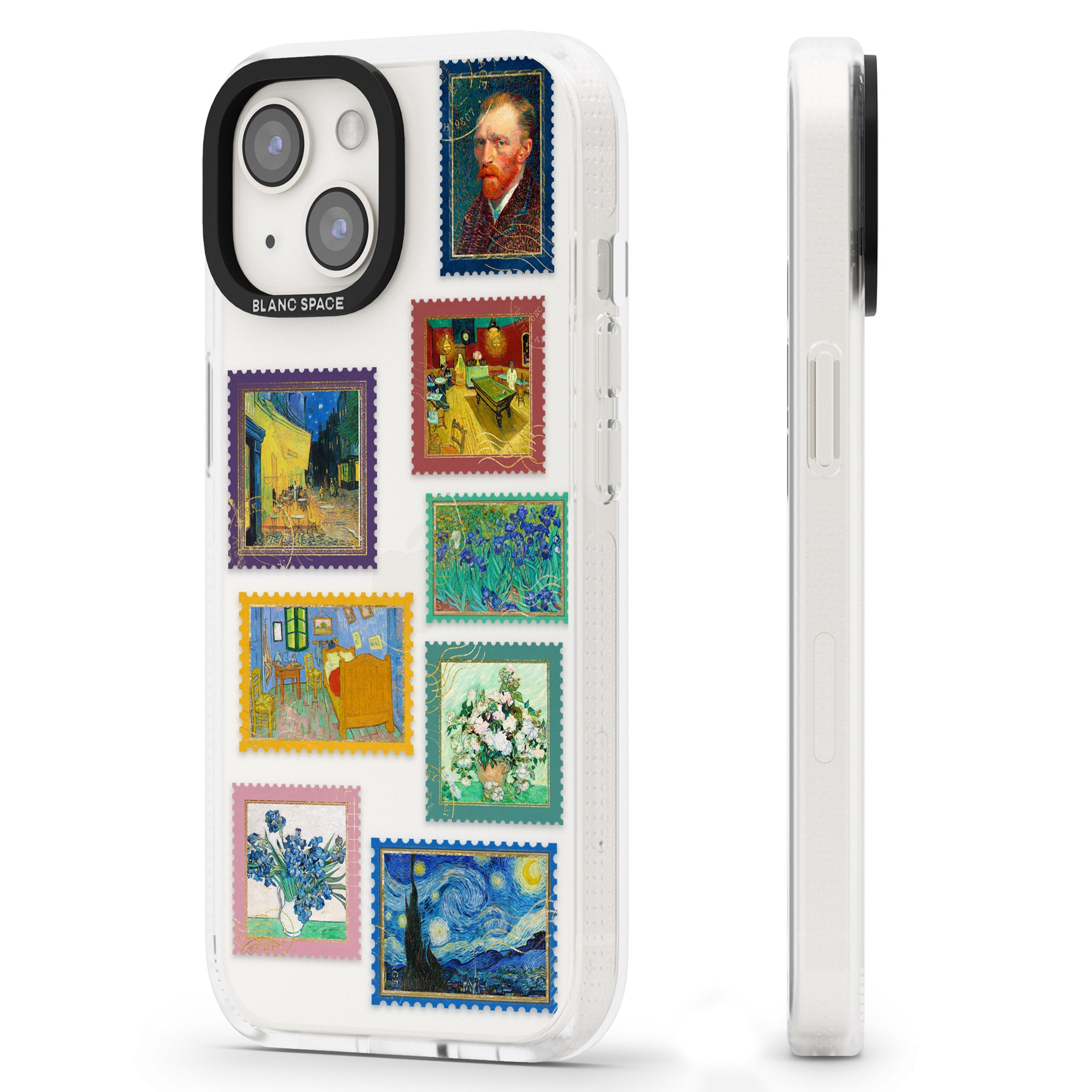 Colourful Vintage Art Stamps iPhone 15 / 14 / 13 Clear Case Impact Air - Blanc Space