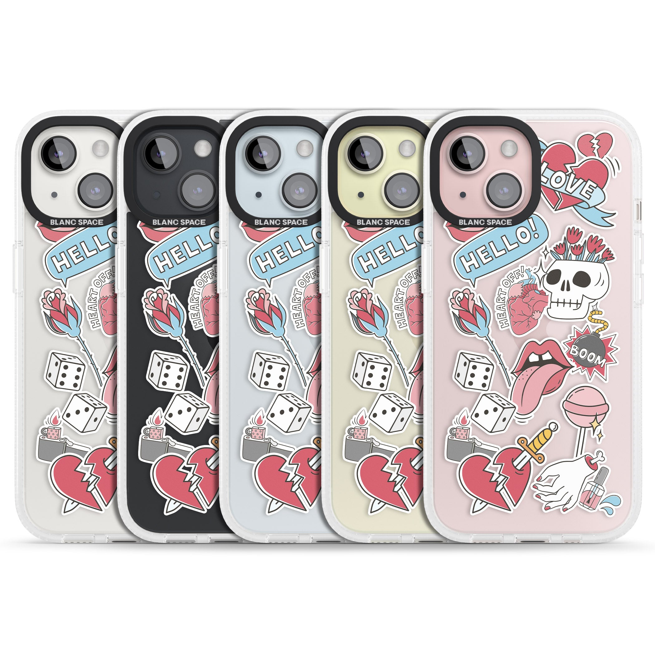 Skull & Flowers Sticker iPhone 15 / 14 / 13 Clear Case Impact Air - Blanc Space