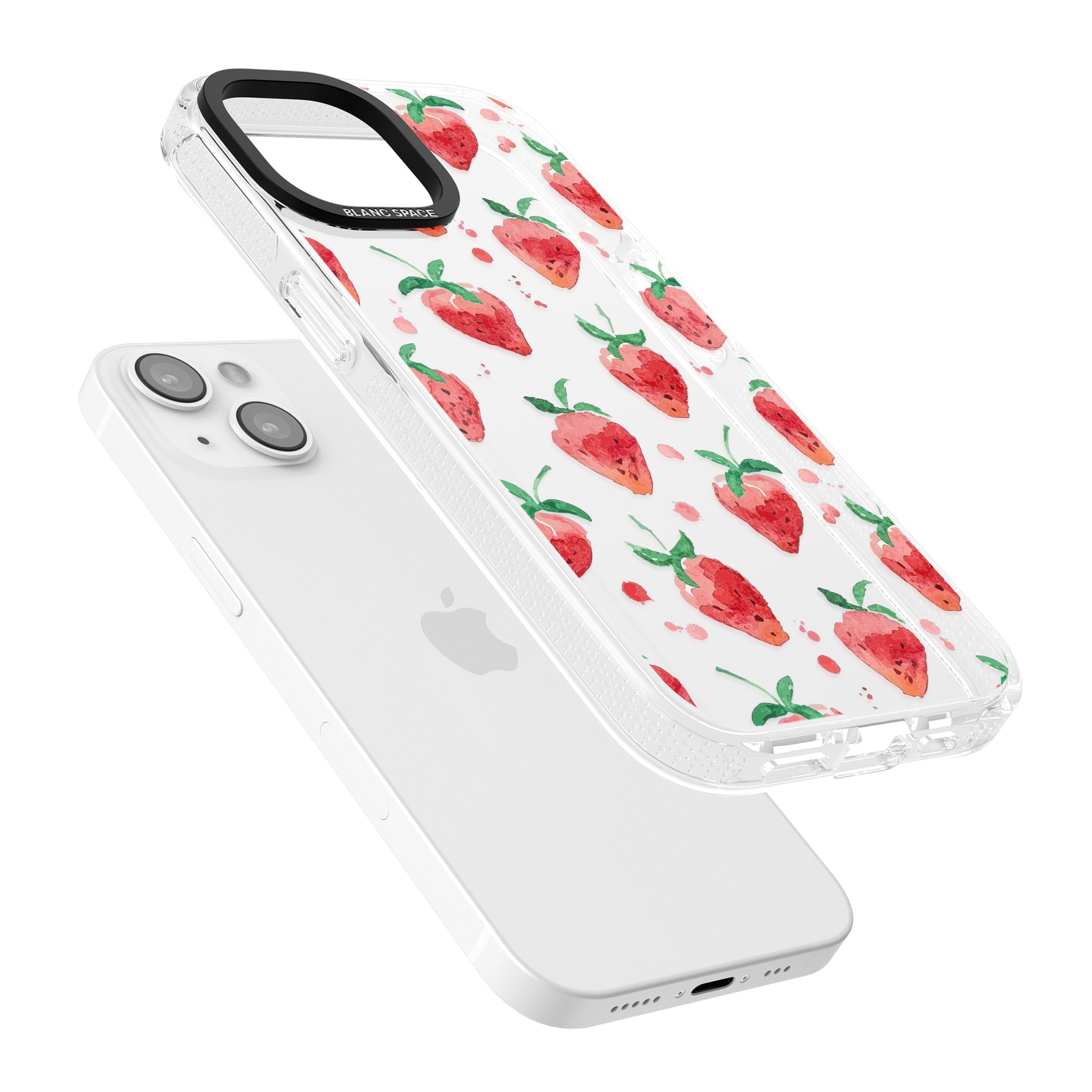 Strawberry Watercolour iPhone 15 / 14 / 13 Clear Case Impact Air - Blanc Space