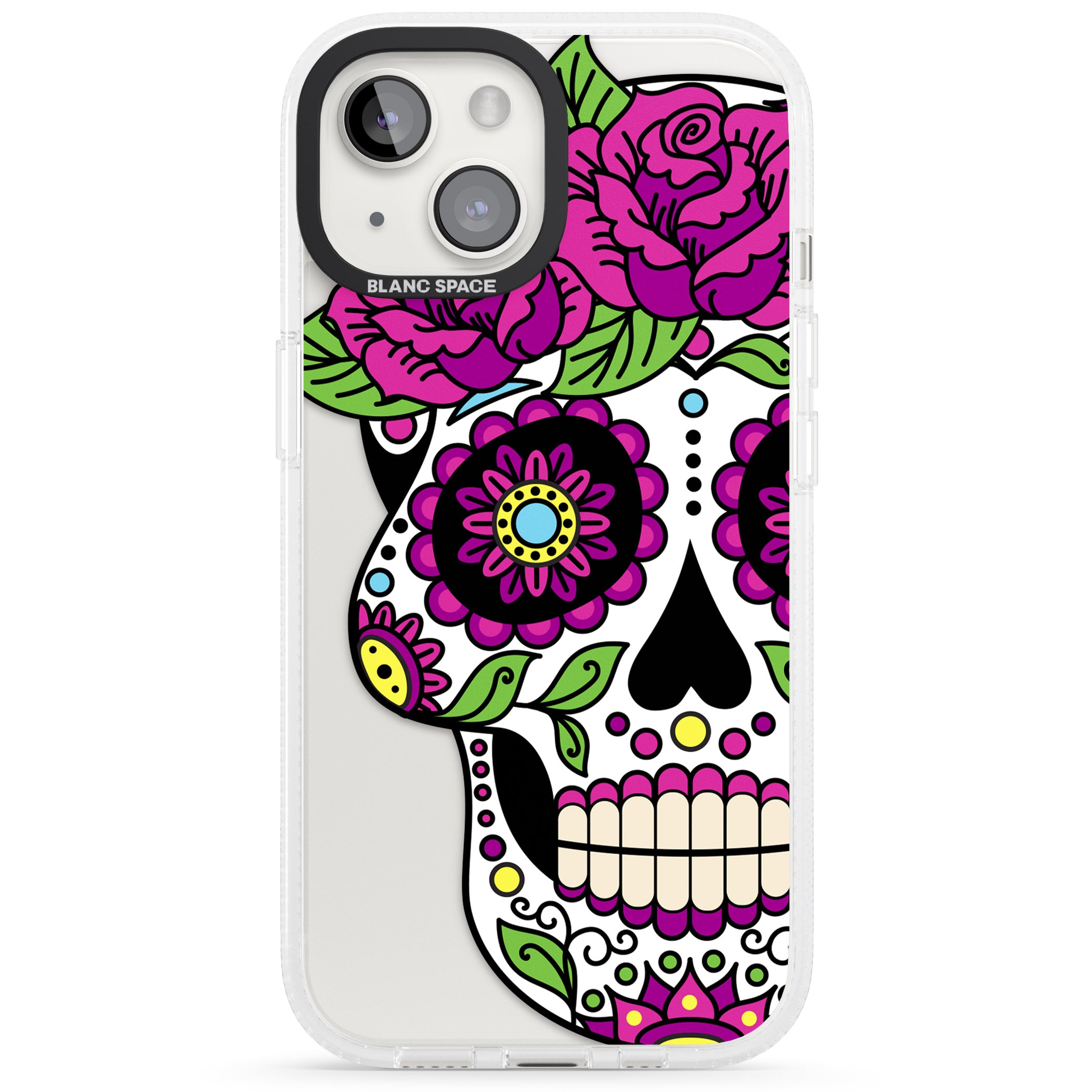 Purple Floral Sugar Skull iPhone 15 / 14 / 13 Clear Case Impact Air - Blanc Space