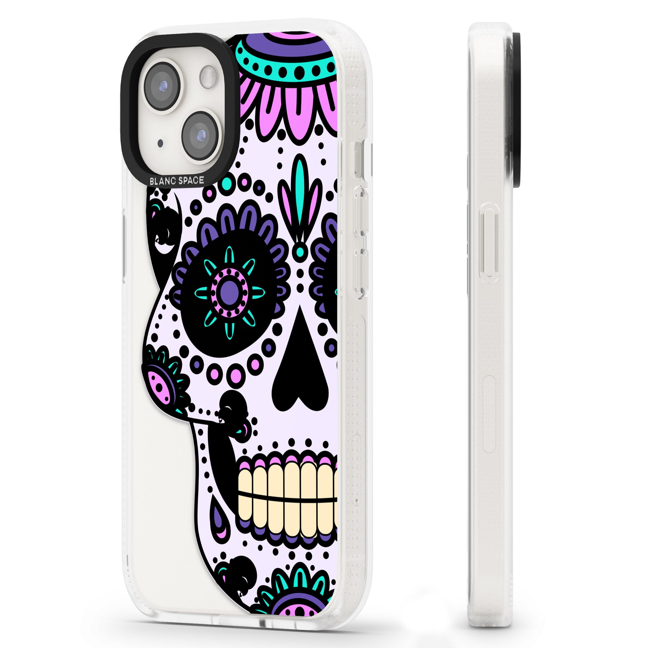 Violet Sugar Skull iPhone 15 / 14 / 13 Clear Case Impact Air - Blanc Space