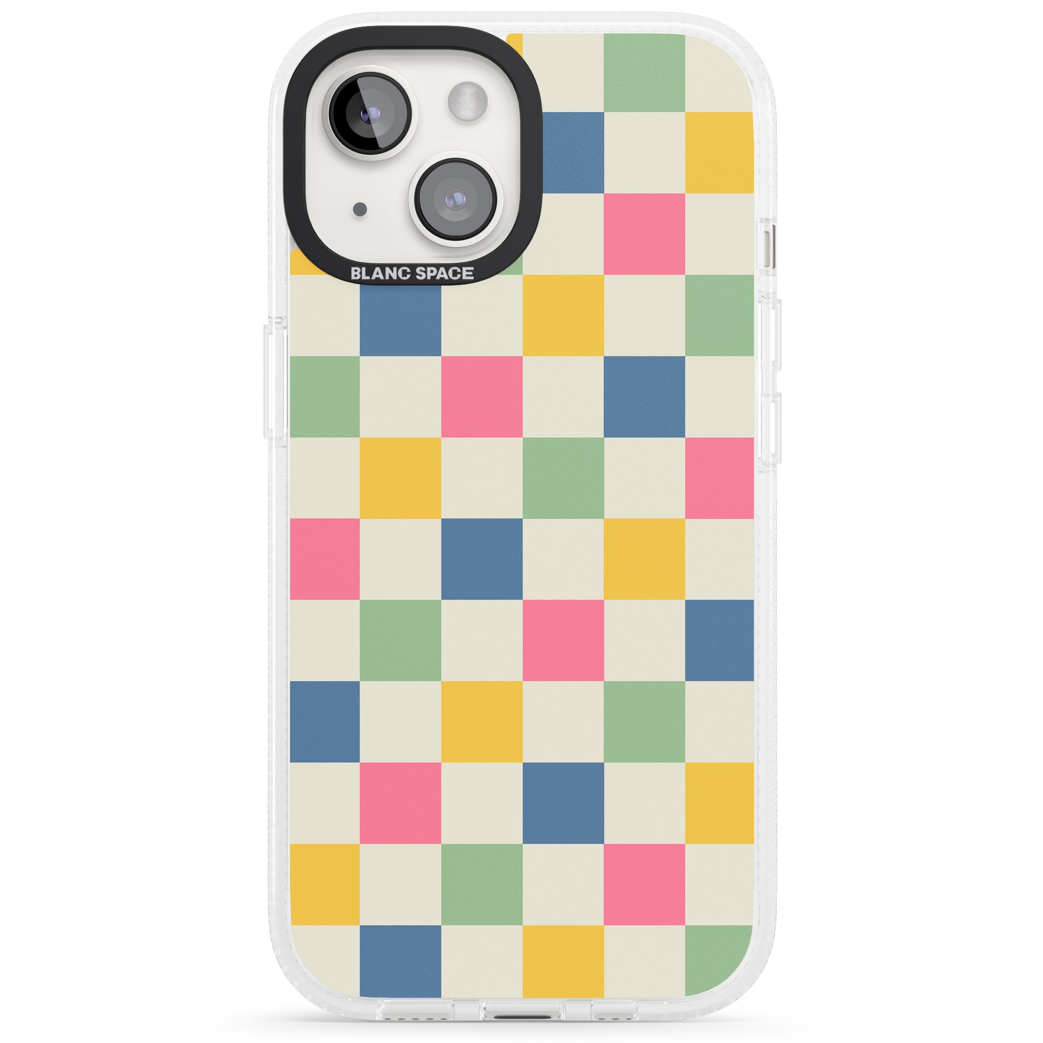 Pastel Multicolor Checkered iPhone 15 / 14 / 13 Clear Case Impact Air - Blanc Space