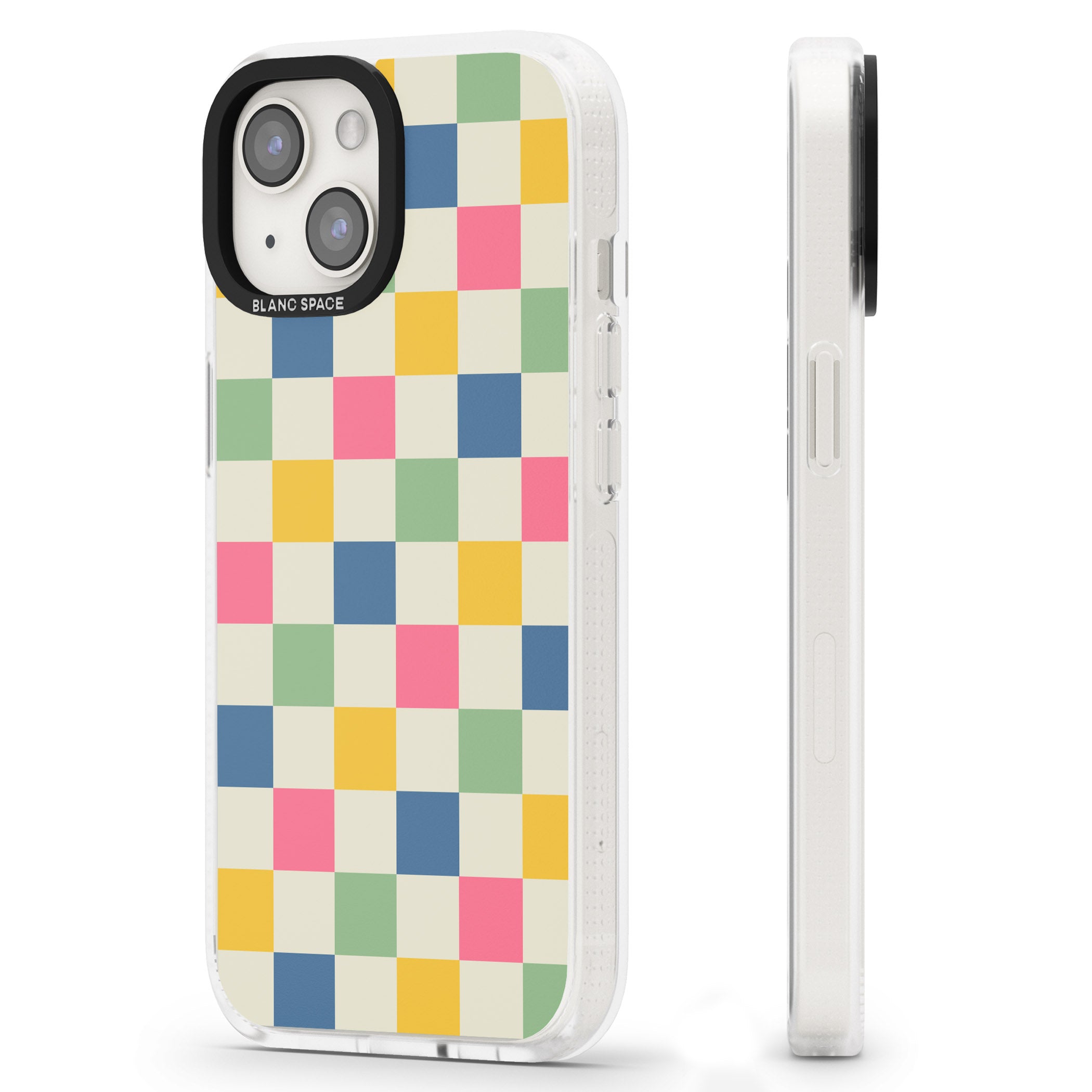 Pastel Multicolor Checkered iPhone 15 / 14 / 13 Clear Case Impact Air - Blanc Space