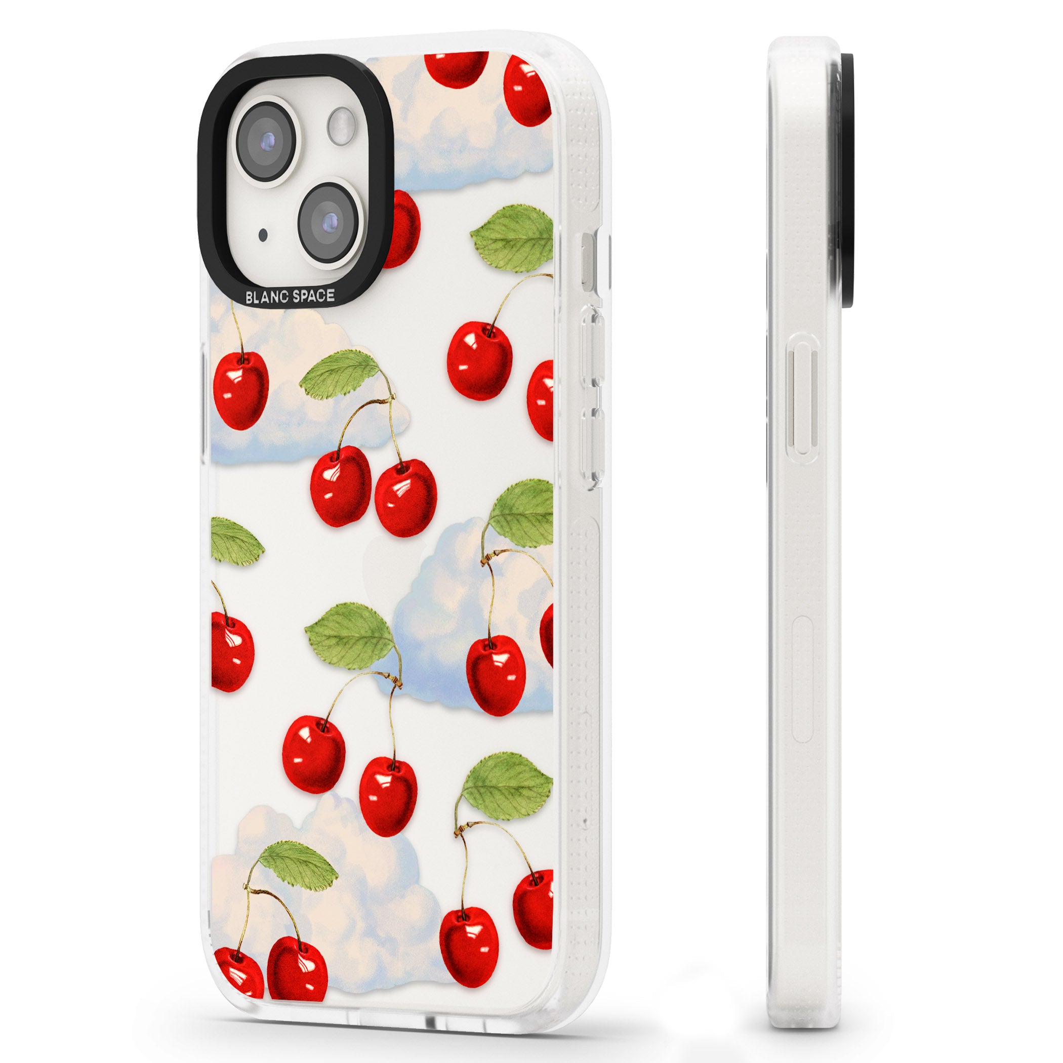 Vintage Cherries & Clouds iPhone 15 / 14 / 13 Clear Case Impact Air - Blanc Space