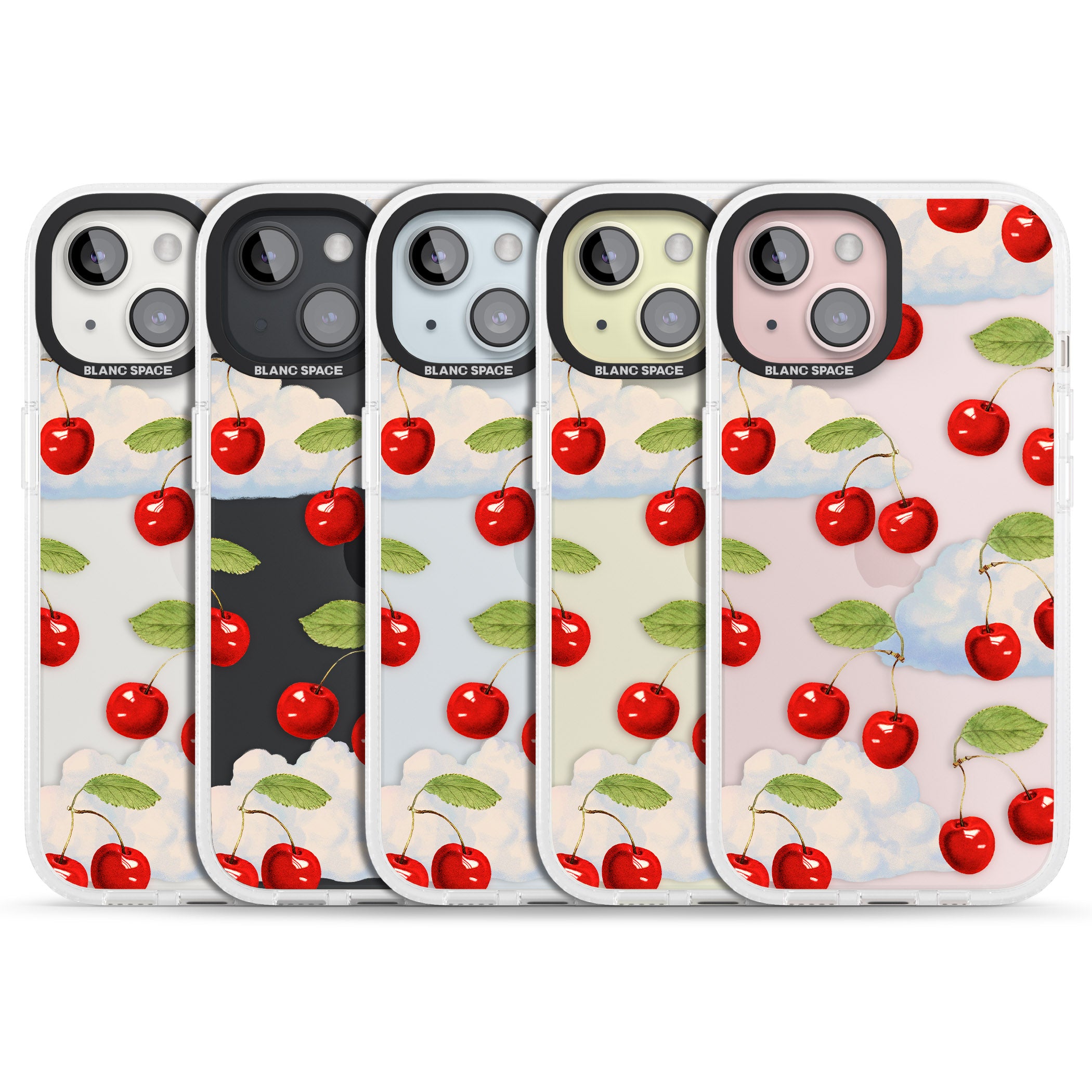 Vintage Cherries & Clouds iPhone 15 / 14 / 13 Clear Case Impact Air - Blanc Space