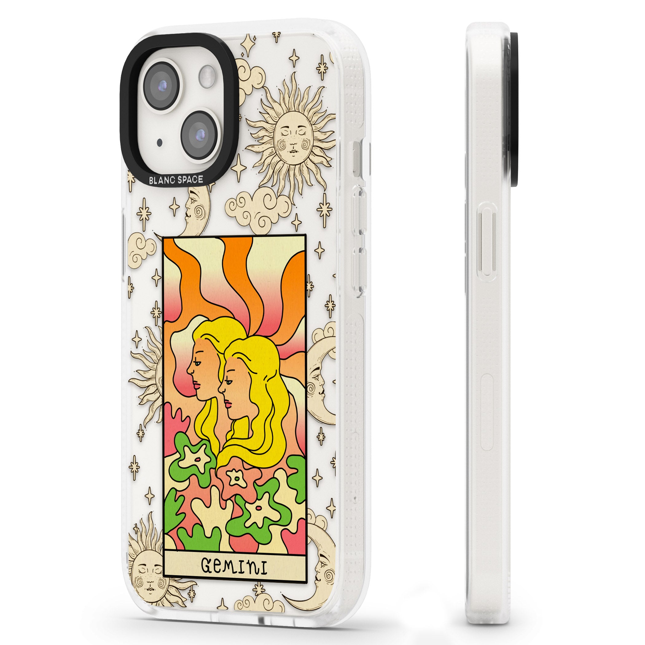 Celestial Zodiac - Gemini iPhone 15 / 14 / 13 Clear Case Impact Air - Blanc Space