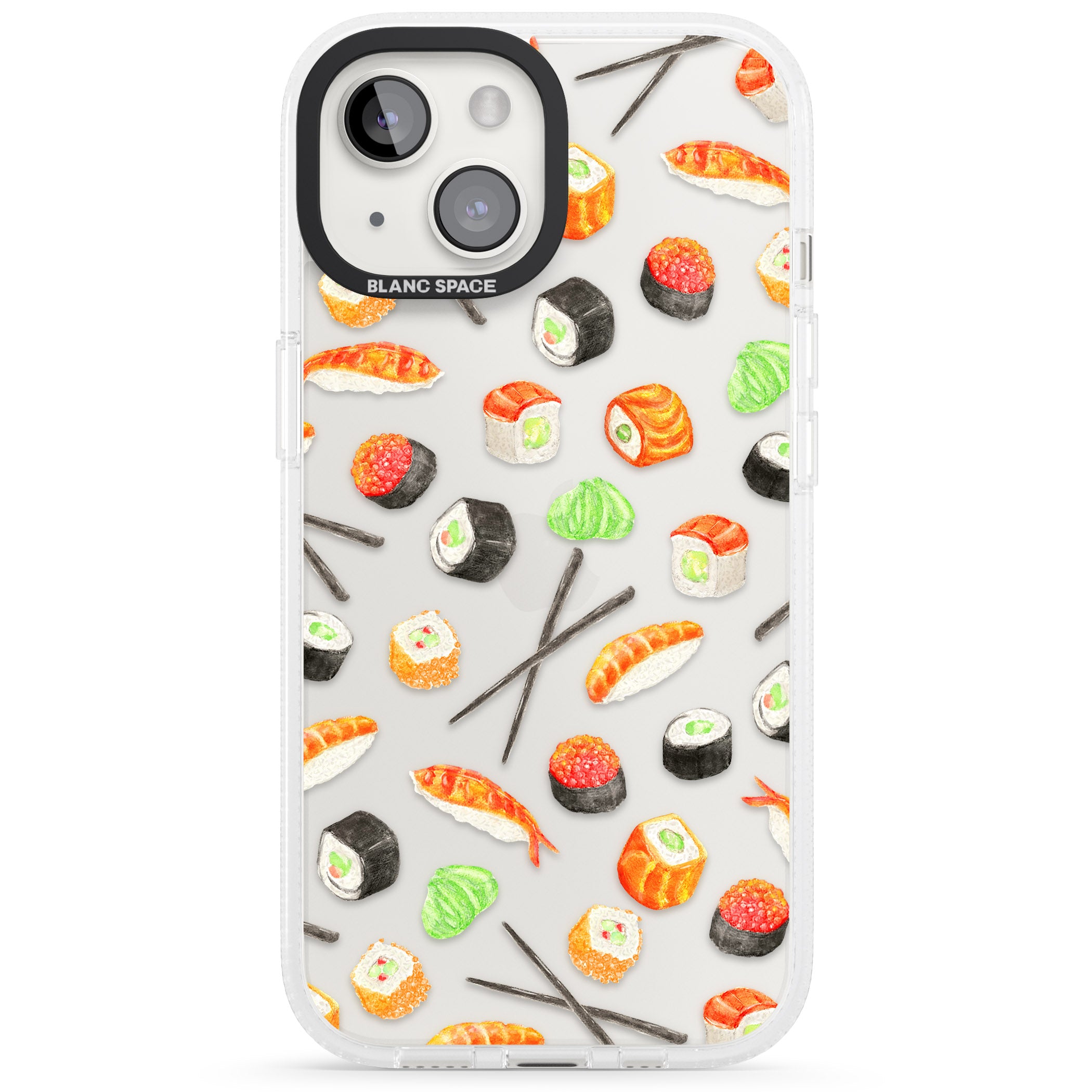 Sushi & Chopsticks Watercolour Pattern iPhone 15 / 14 / 13 Clear Case Impact Air - Blanc Space