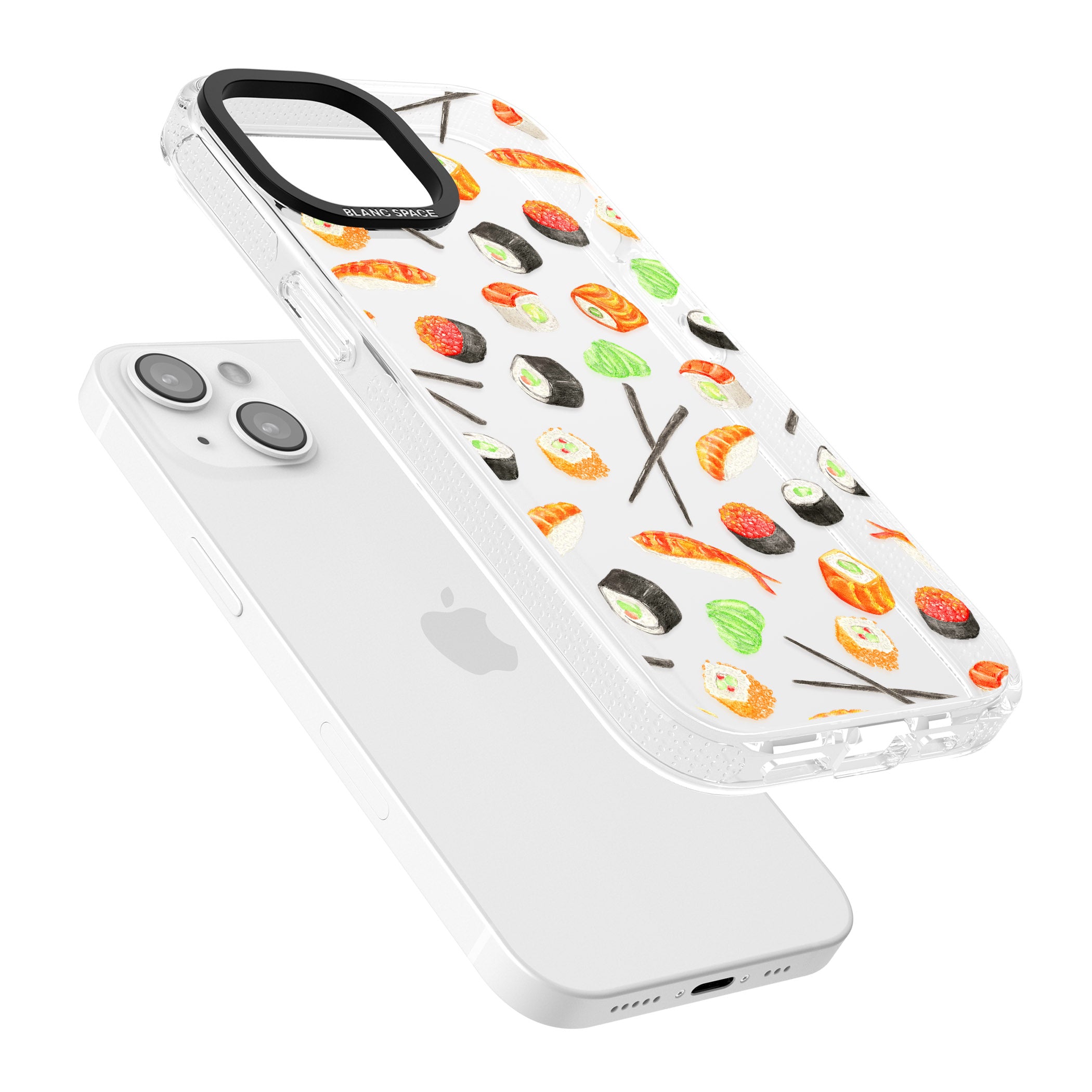 Sushi & Chopsticks Watercolour Pattern iPhone 15 / 14 / 13 Clear Case Impact Air - Blanc Space