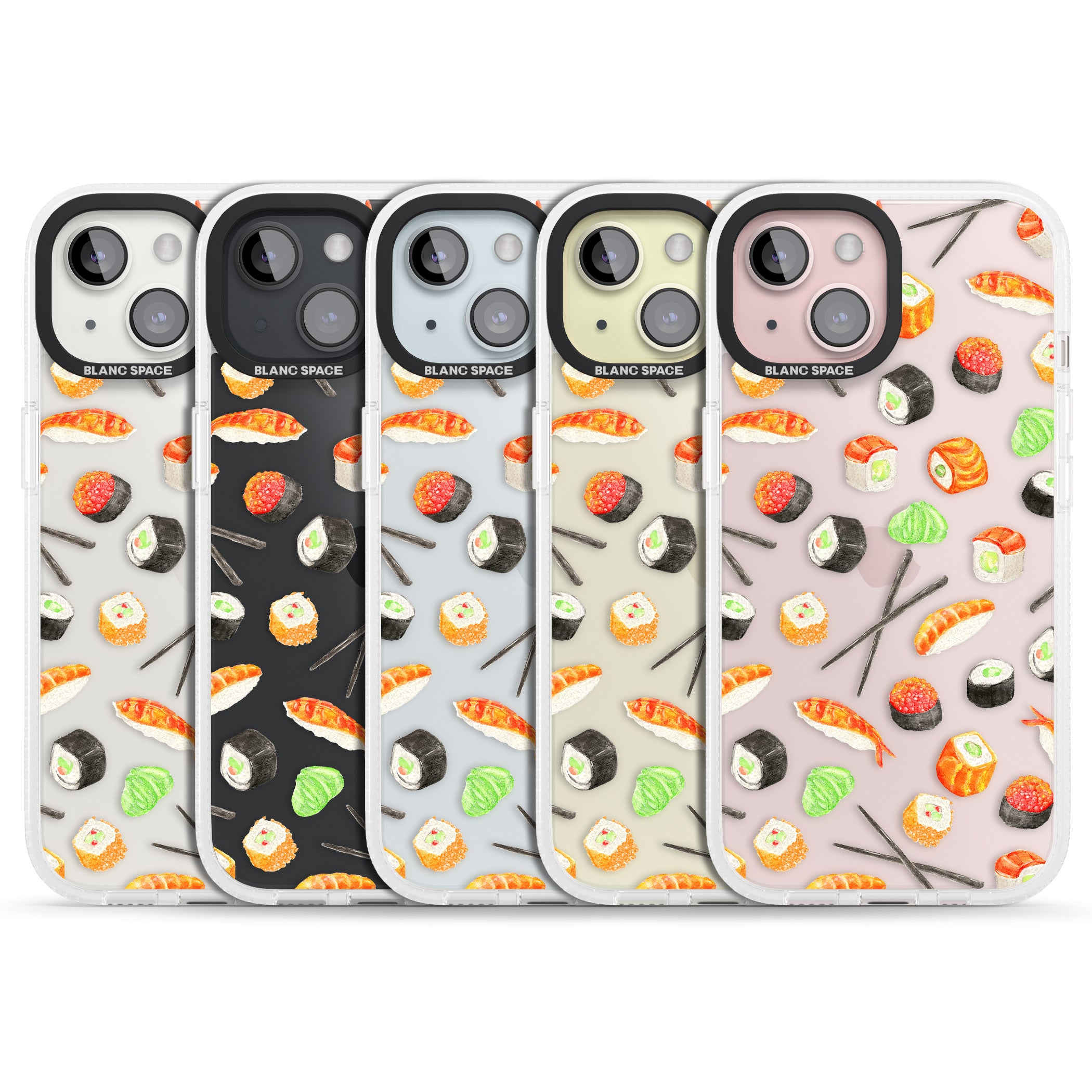 Sushi & Chopsticks Watercolour Pattern iPhone 15 / 14 / 13 Clear Case Impact Air - Blanc Space