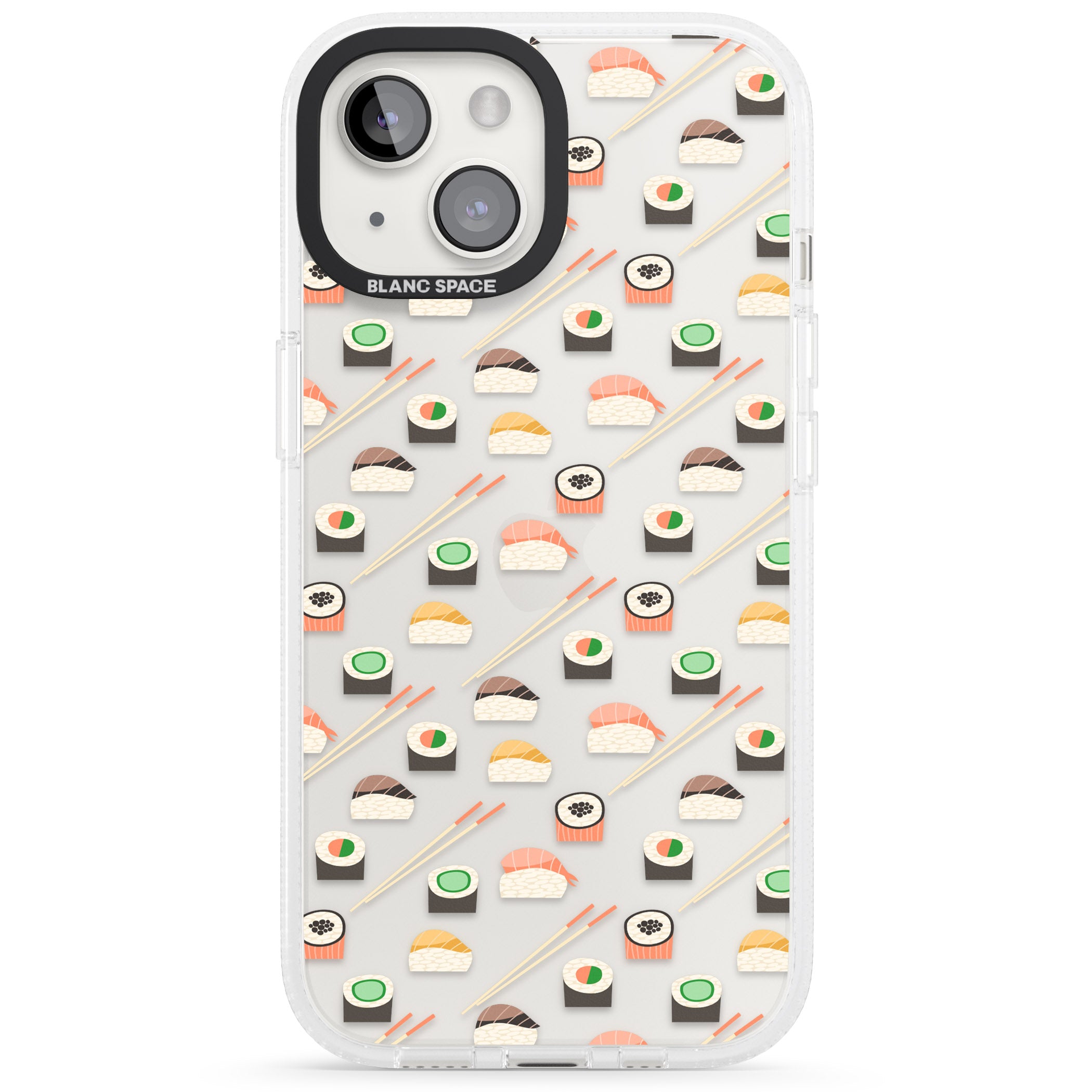 Sushi & Chopsticks Pattern iPhone 15 / 14 / 13 Clear Case Impact Air - Blanc Space