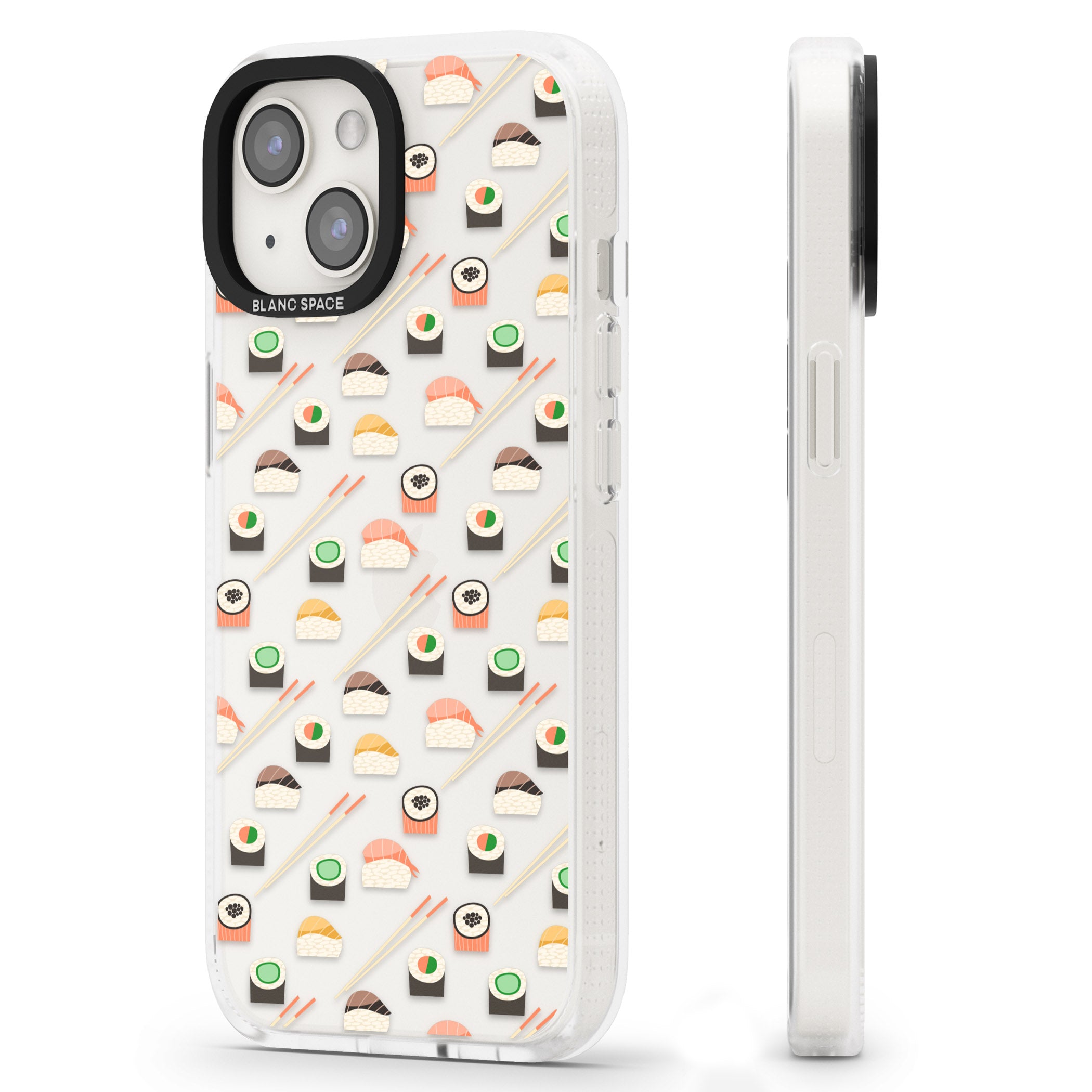 Sushi & Chopsticks Pattern iPhone 15 / 14 / 13 Clear Case Impact Air - Blanc Space