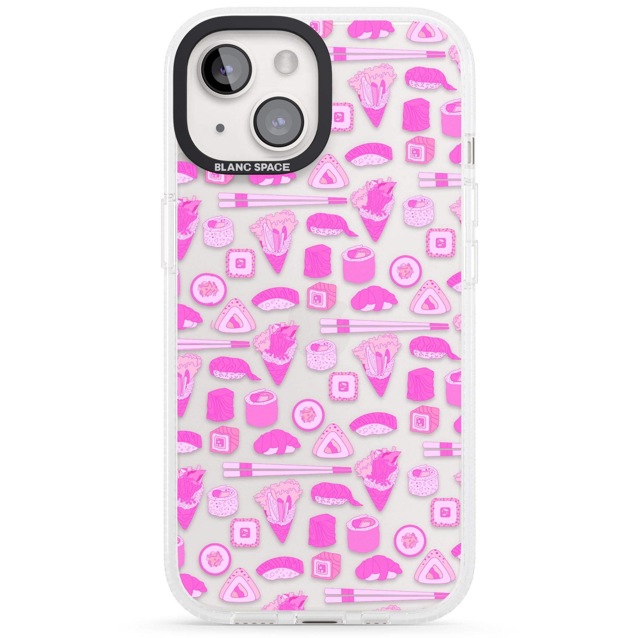 Bright Pink Sushi Pattern iPhone 15 / 14 / 13 Clear Case Impact Air - Blanc Space