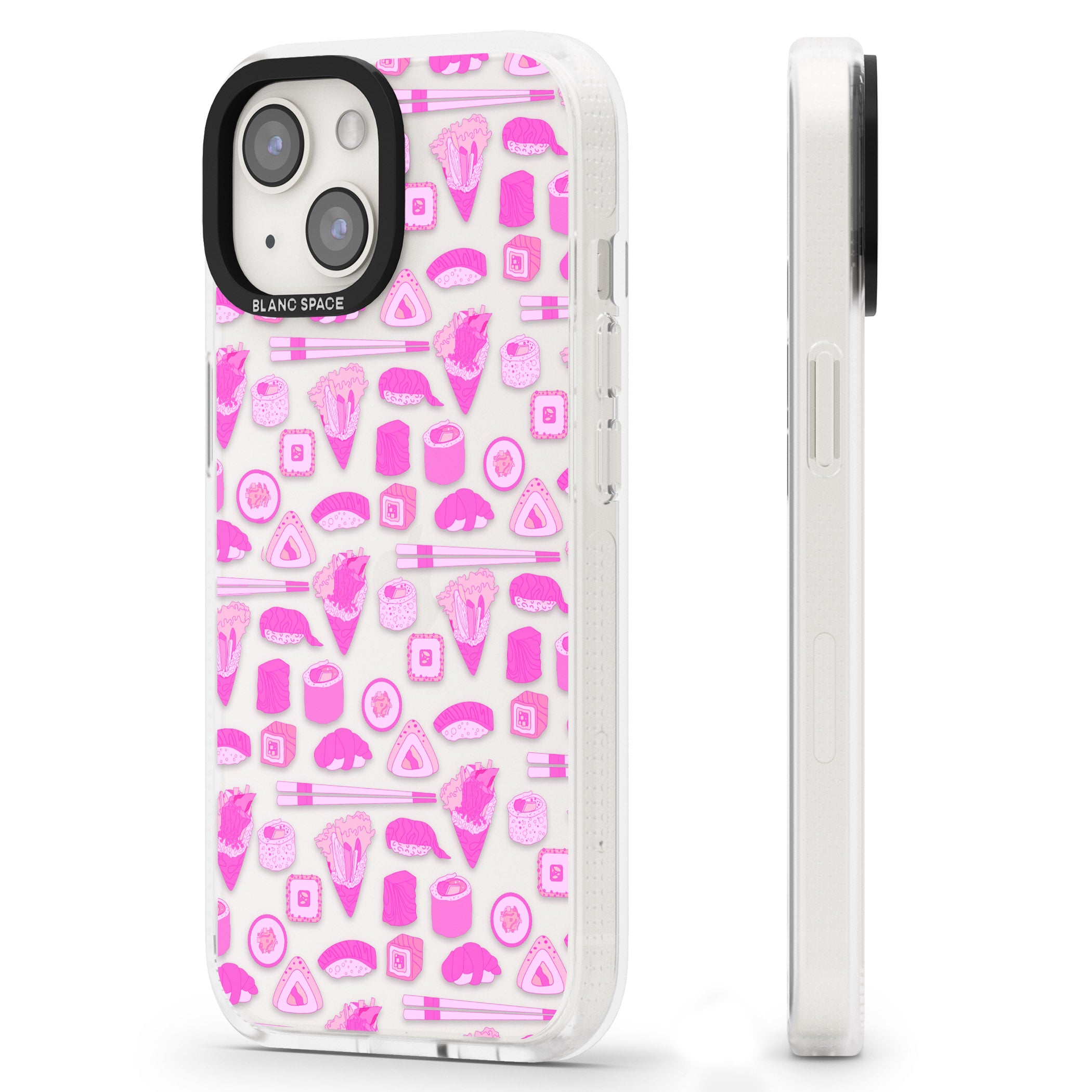 Bright Pink Sushi Pattern iPhone 15 / 14 / 13 Clear Case Impact Air - Blanc Space