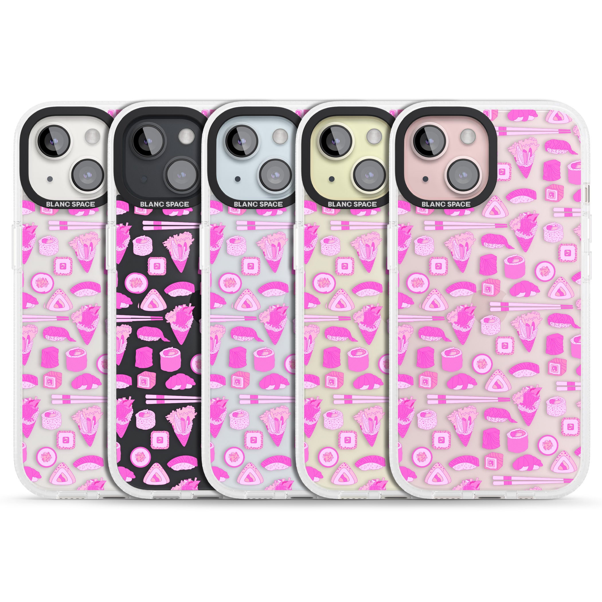 Bright Pink Sushi Pattern iPhone 15 / 14 / 13 Clear Case Impact Air - Blanc Space