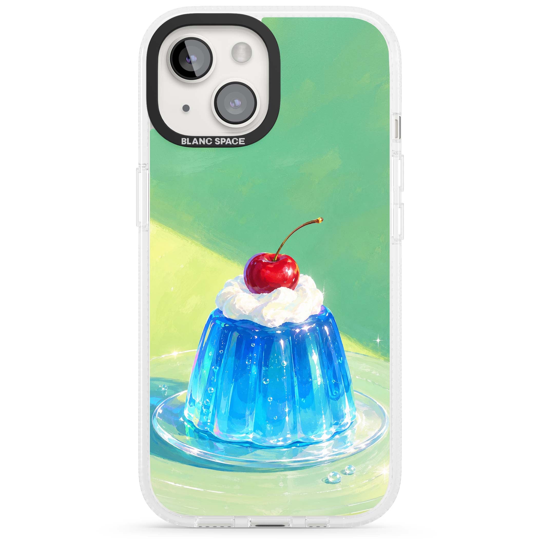 Cherry Jelly kawaii dessert iPhone case featuring blue jelly pudding, whipped cream and a red cherry | Clear Case Impact Air case for iPhone 15, iPhone 15 Plus