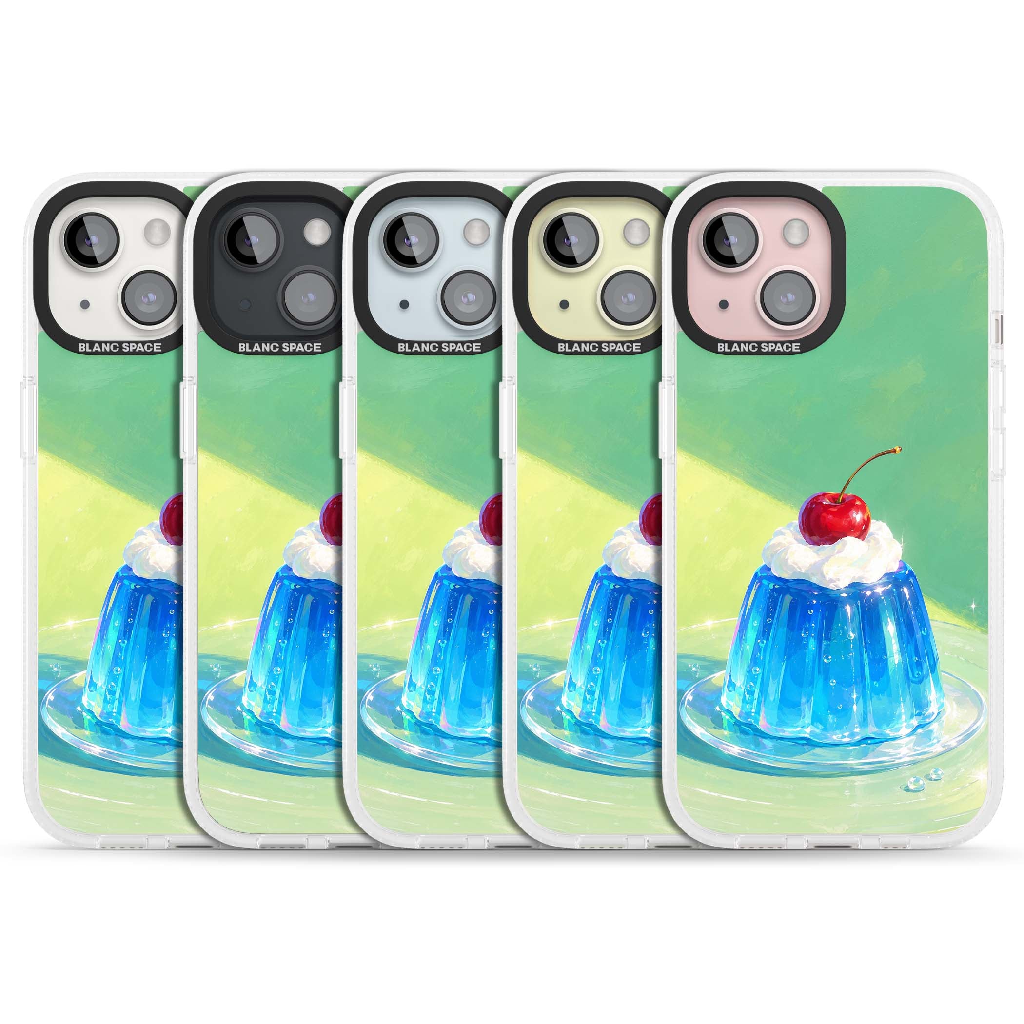 Cherry Jelly kawaii dessert iPhone case featuring blue jelly pudding, whipped cream and a red cherry | Clear Case Impact Air case for iPhone 15, iPhone 15 Plus