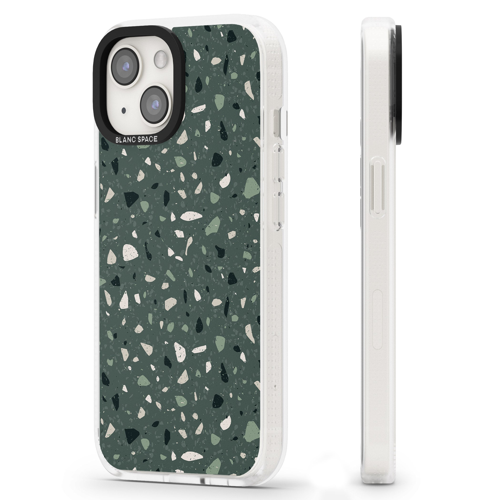 Green & Cream Terrazzo Pattern iPhone 15 / 14 / 13 Clear Case Impact Air - Blanc Space