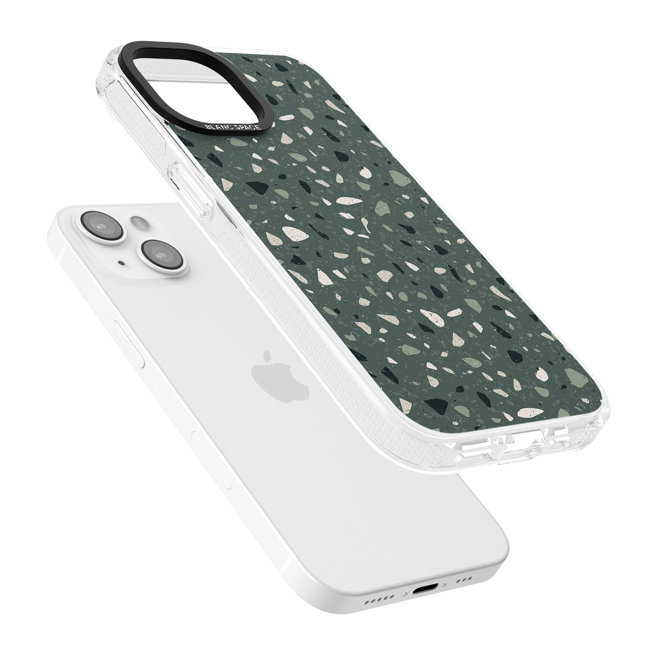 Green & Cream Terrazzo Pattern iPhone 15 / 14 / 13 Clear Case Impact Air - Blanc Space
